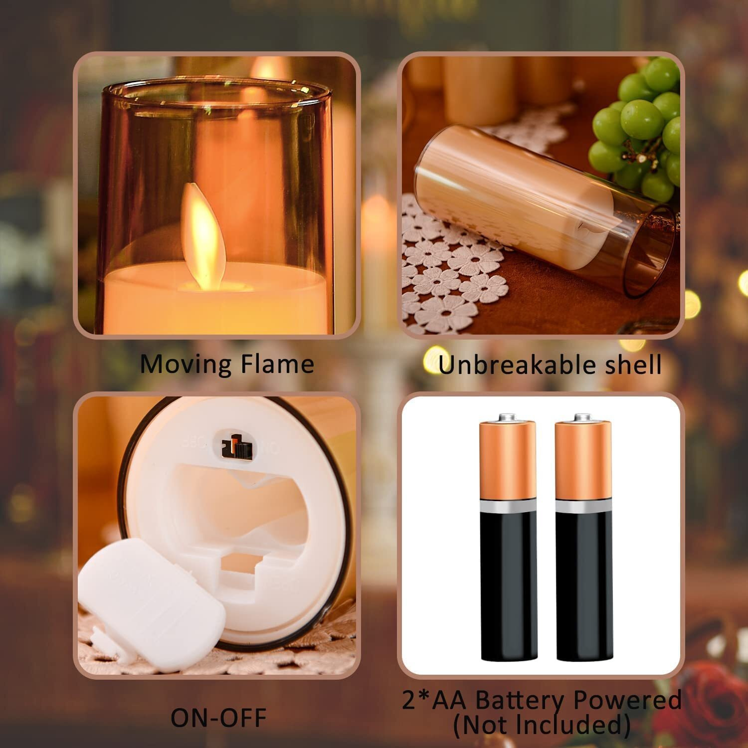 LTETTES Flickering Flameless Battery Operated Acrylic Fiber Led Pillar Candles With Remote Control And Timer For Home Decorations,Festive,Valentine,Weddings(2.3 D 5.5X6.57.5 H)Set Of 3(Gold)