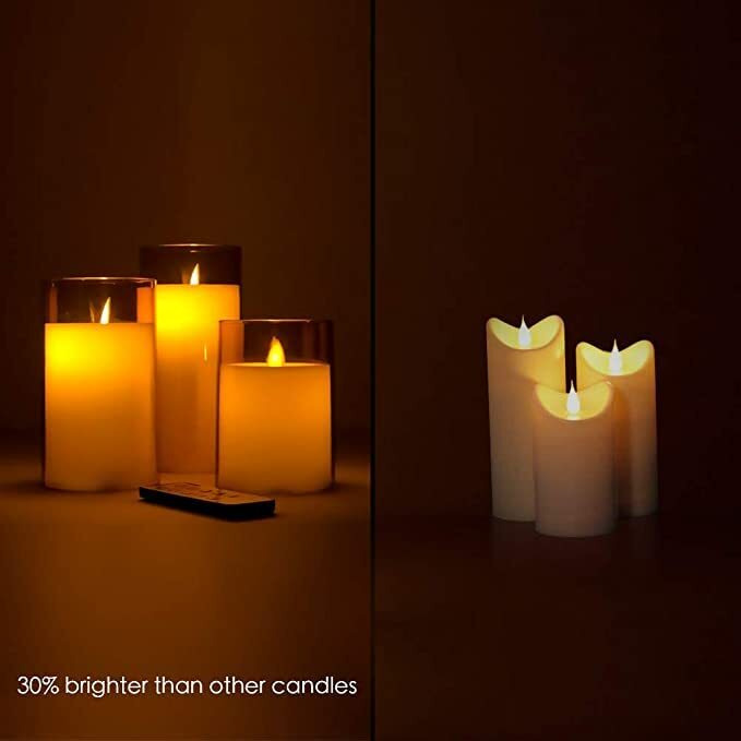 LTETTES Flameless LED Candles AA Battery Powered with Golden Acrylic Fiber Glass with Remote Controller and Timer for Home Festival Wedding Decor (Set of 3-3 D x 4,5,6 H)