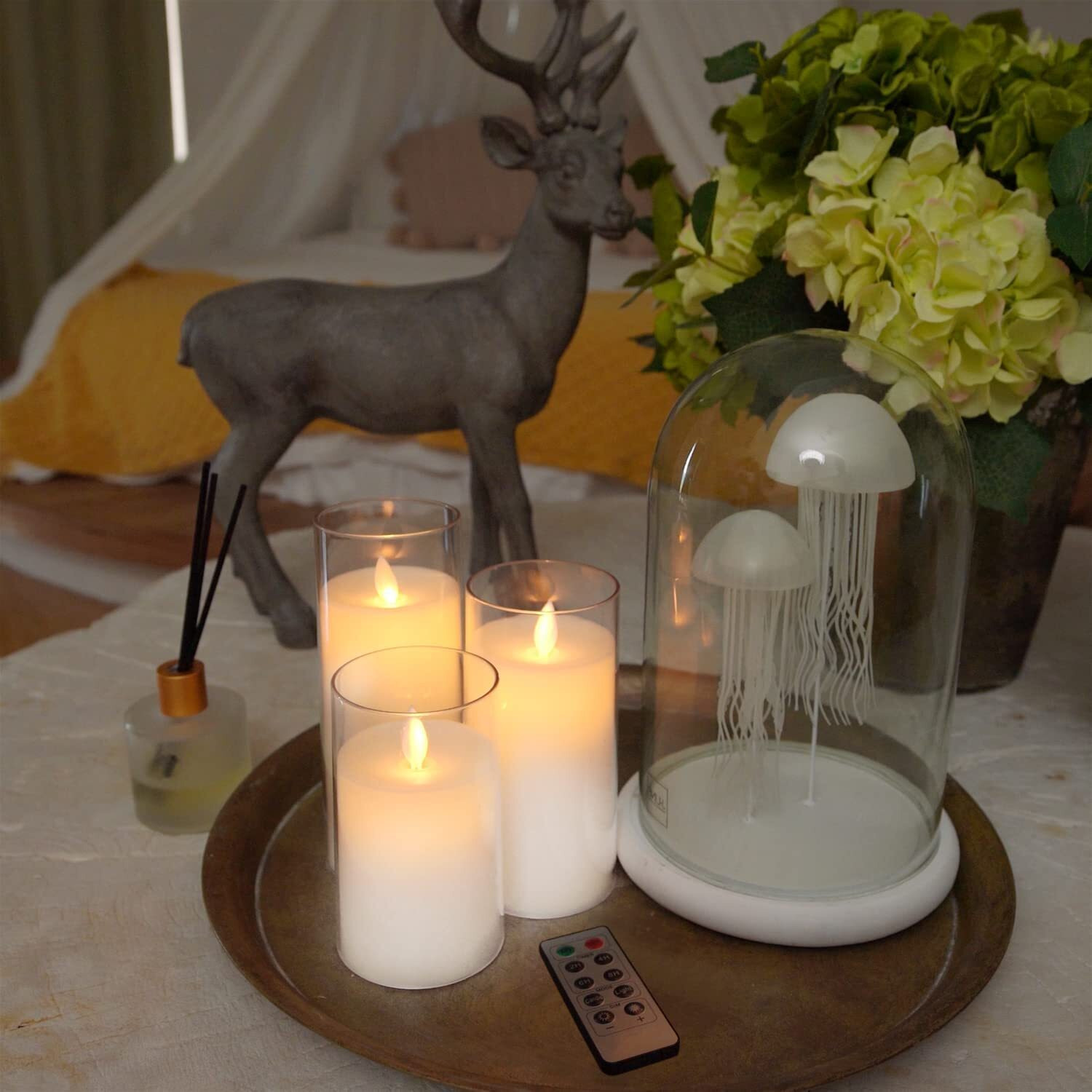 LTETTES Flameless LED Candles AA Battery Powered with White Acrylic Fiber Glass with Remote Controller and Timer for Home Festival Wedding Decor (Set of 3-3 D x 4,5,6 H)