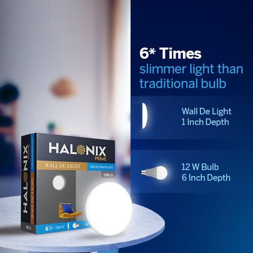 Halonix Prime 12W Round Wall De-Light Slim Surface Polycarbonate downlighter,CCT-6500K Cool Day Light Wall lamp |Easy Push fit Installation,Ceiling &Wall downlighter,Slim Decorative Wall Light |