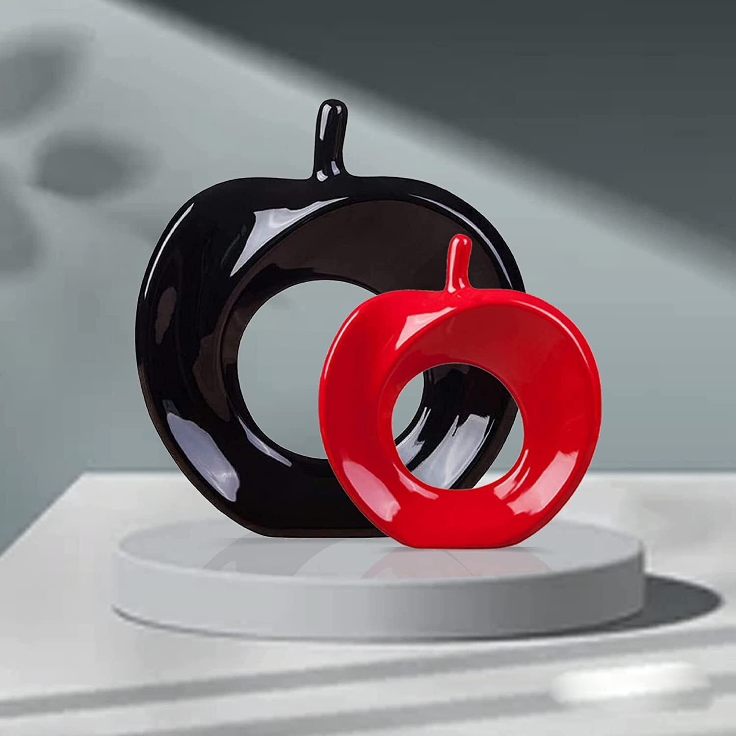 Xtore Beautiful Apple Shape Ceramic Home Decor Showpiece (Pack of 2, Black & Red Color)