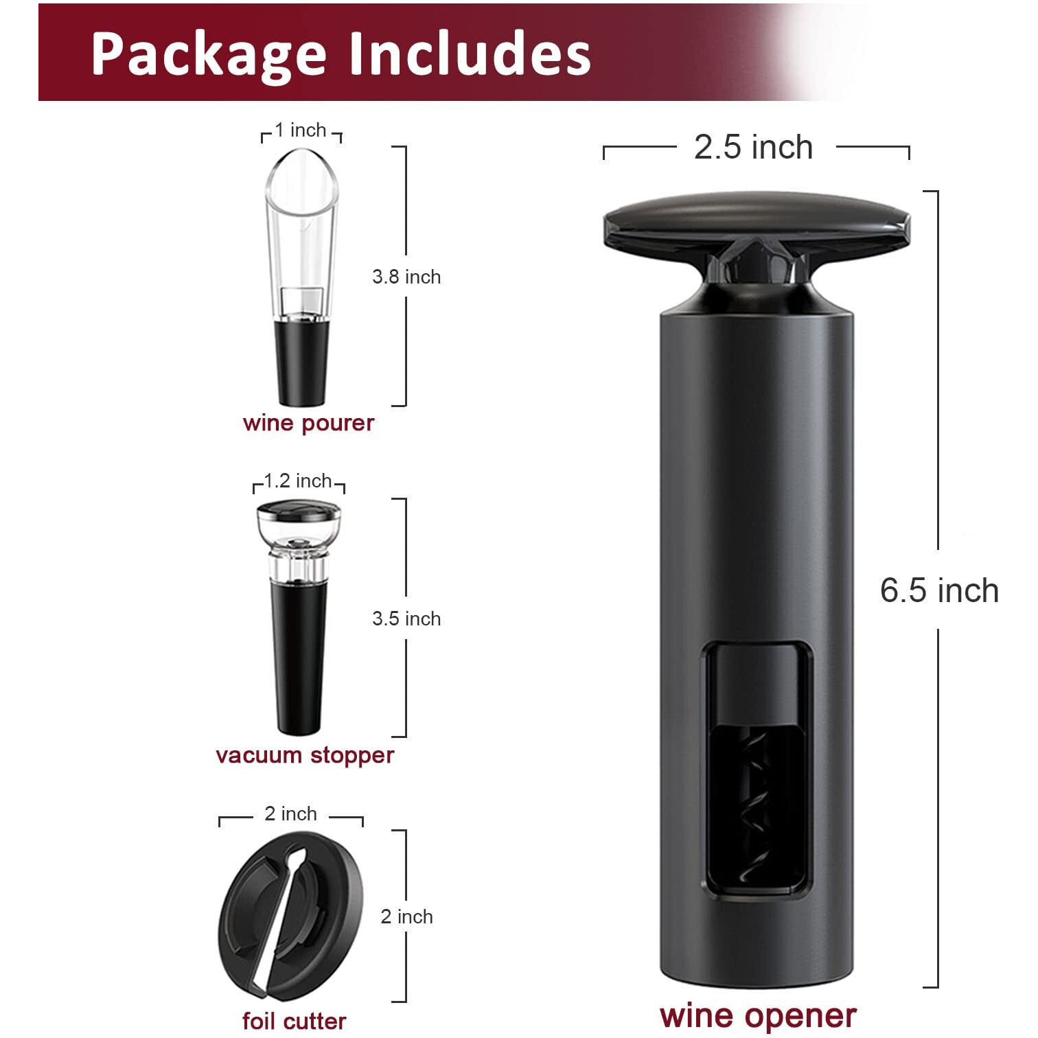 HASTHIP 4PCS Wine Opener Set with Foil Cutter,Wine Pourer,Vacuum Wine Stopper Wine Bottle Opener Wine Opener Corkscrew Steel with One Foil Cutter T Shape Handle Gifts