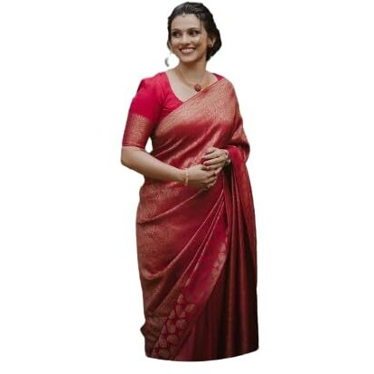 Flosive Womens Kanjivaram Silk Saree With Handloom Weaving Work With Blouse (RED RR)