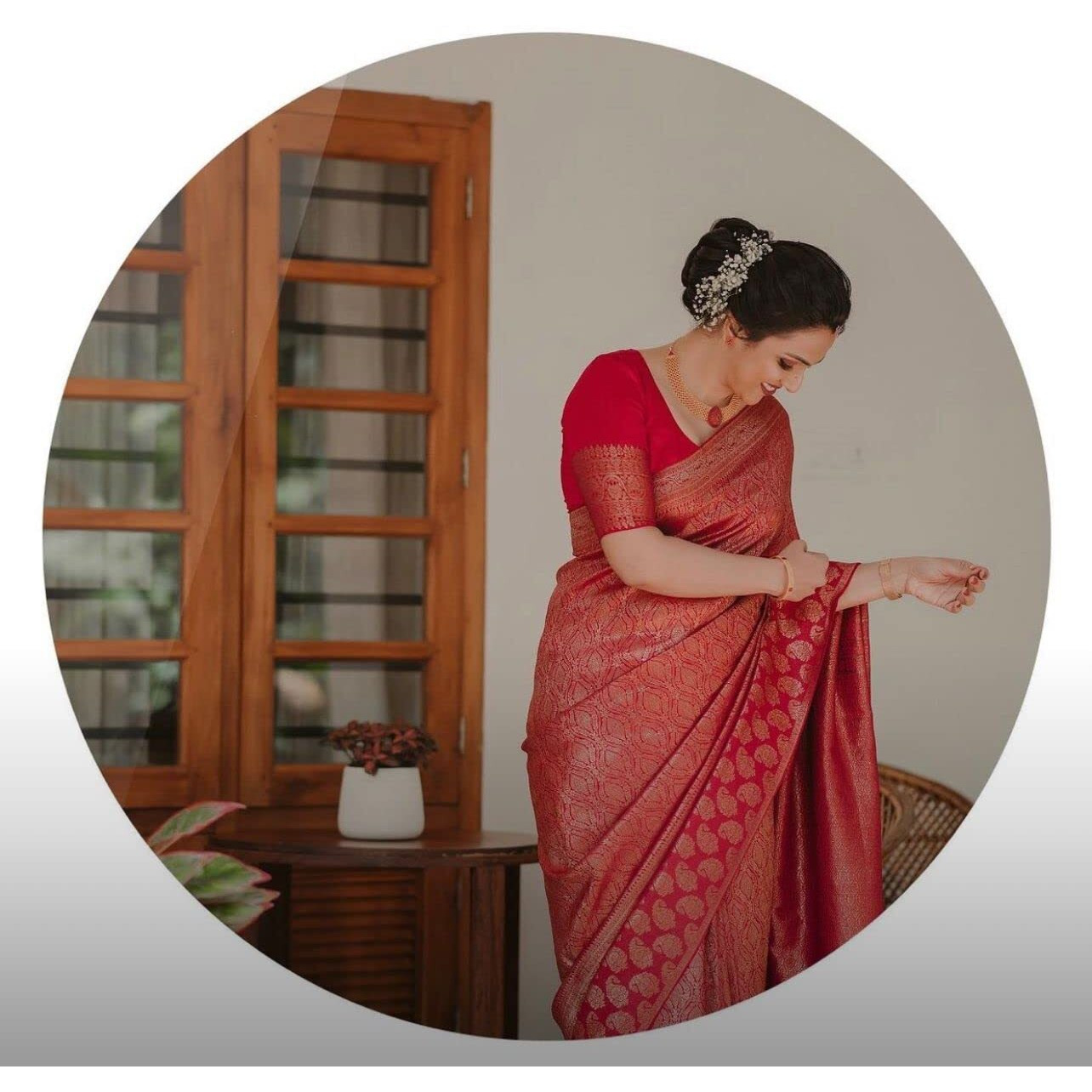 Flosive Womens Kanjivaram Silk Saree With Handloom Weaving Work With Blouse (RED RR)