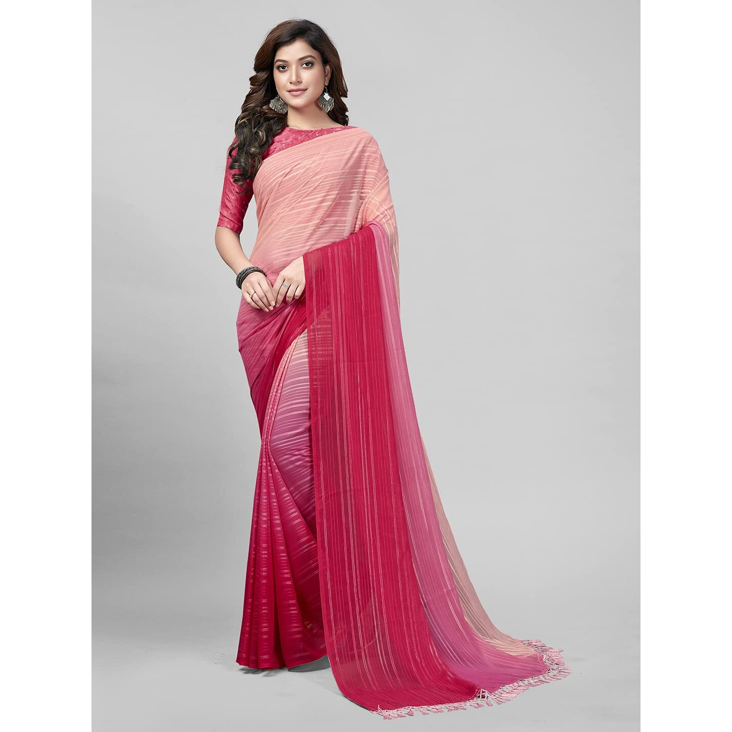 Pratham Blue Womens Silk Saree With Blouse Piece (PB-230_Pink and Peach)