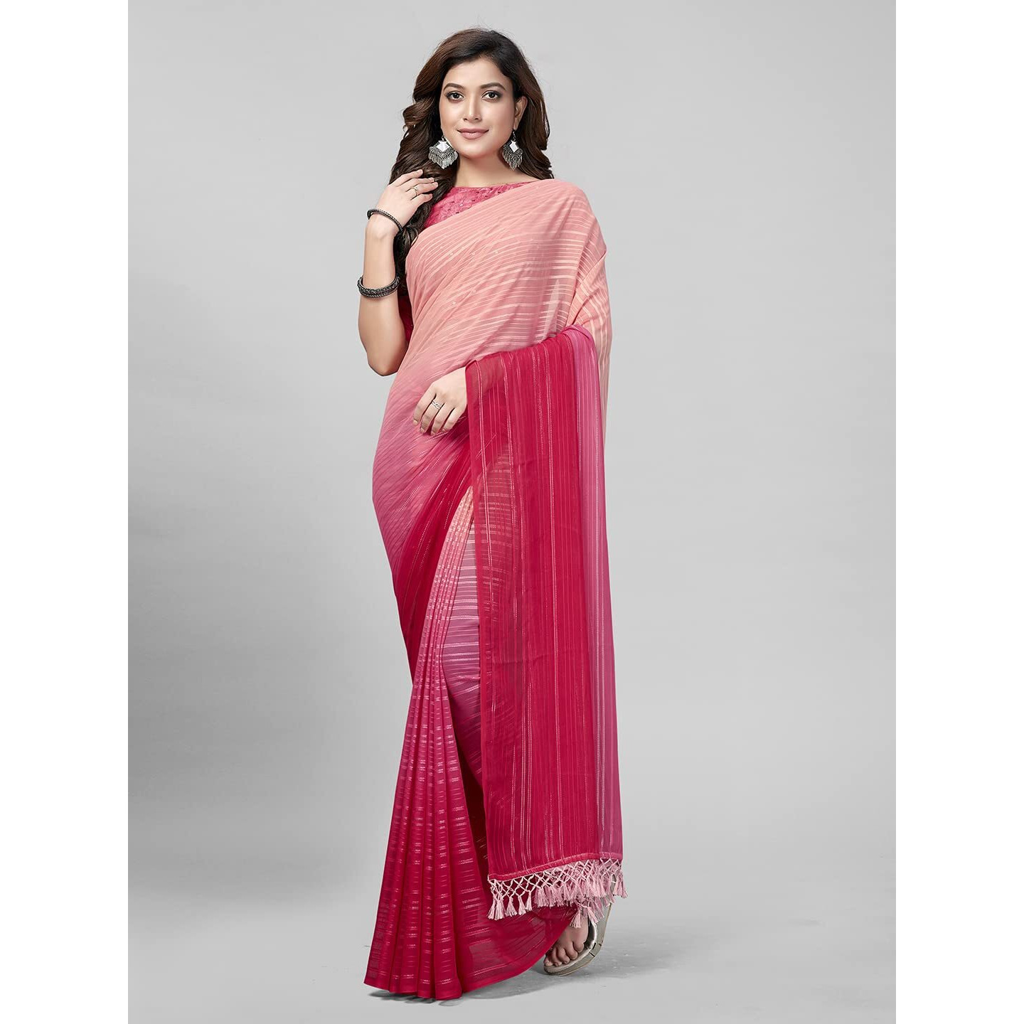 Pratham Blue Womens Silk Saree With Blouse Piece (PB-230_Pink and Peach)