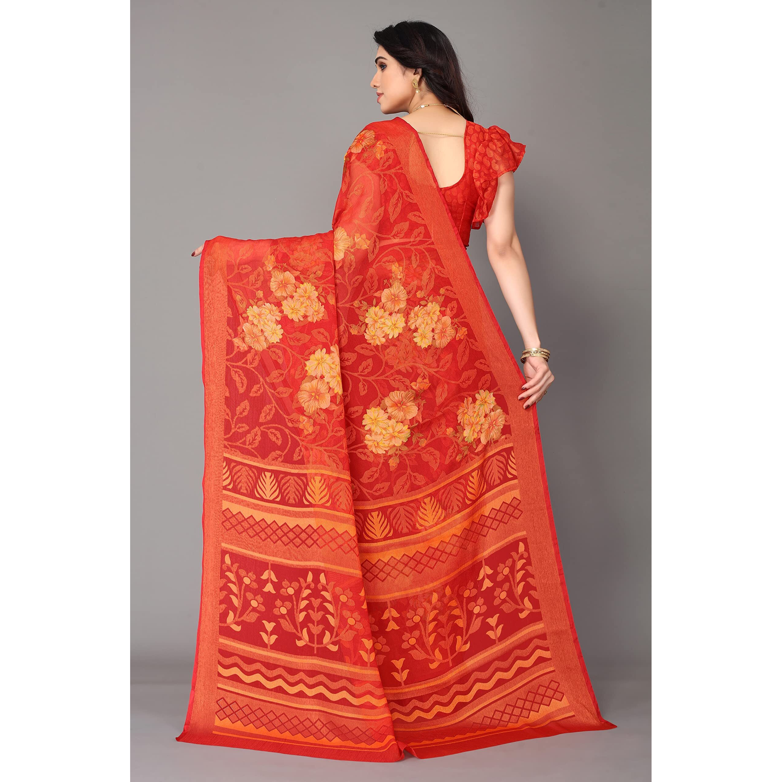 Winza Designer PS Brasso Gagan Red W Plain Chiffon sarees for women