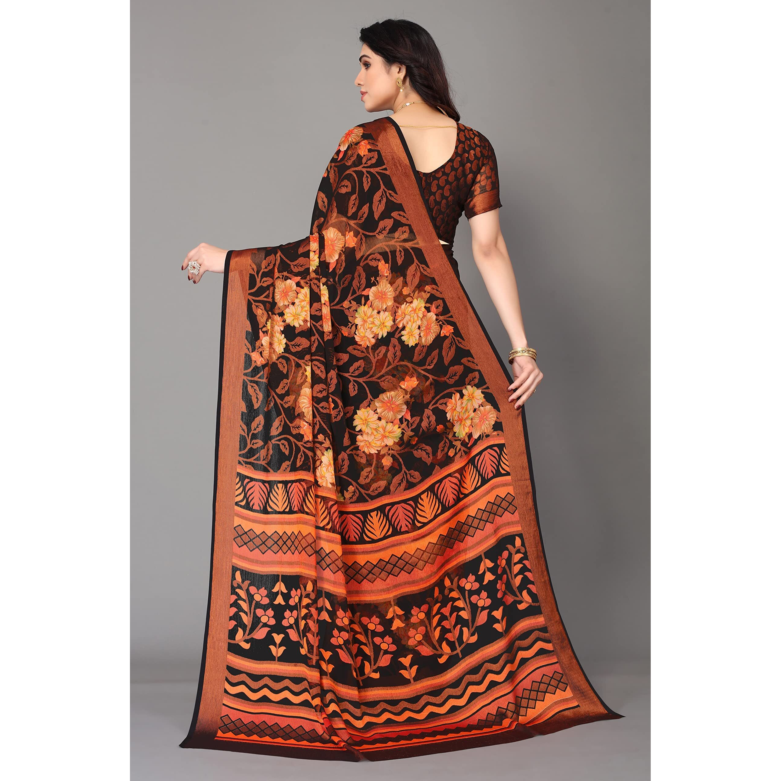 Winza Designer PS Brasso Gagan Black W Plain Chiffon sarees for women