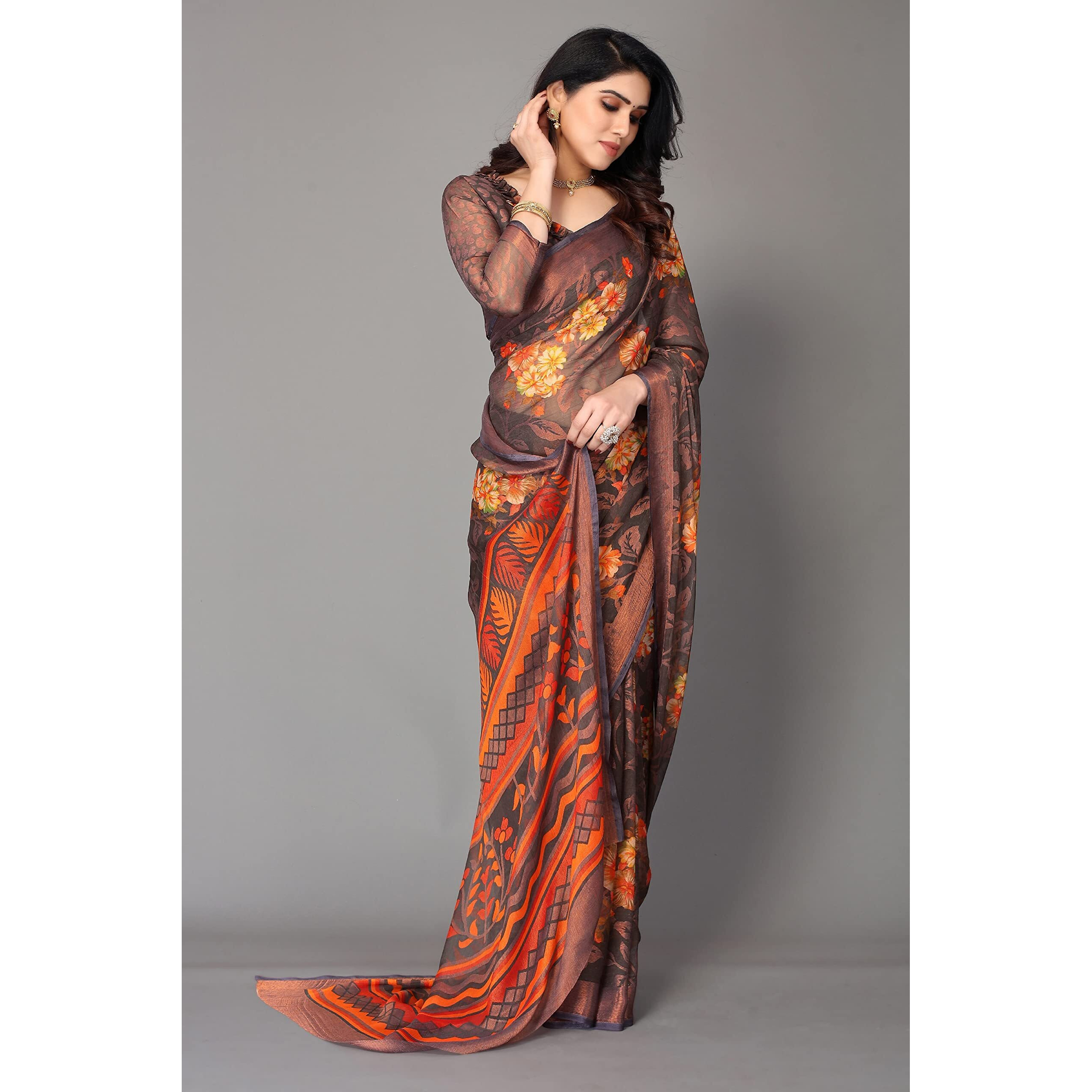 Winza Designer PS Brasso Gagan Grey W Plain Chiffon sarees for women