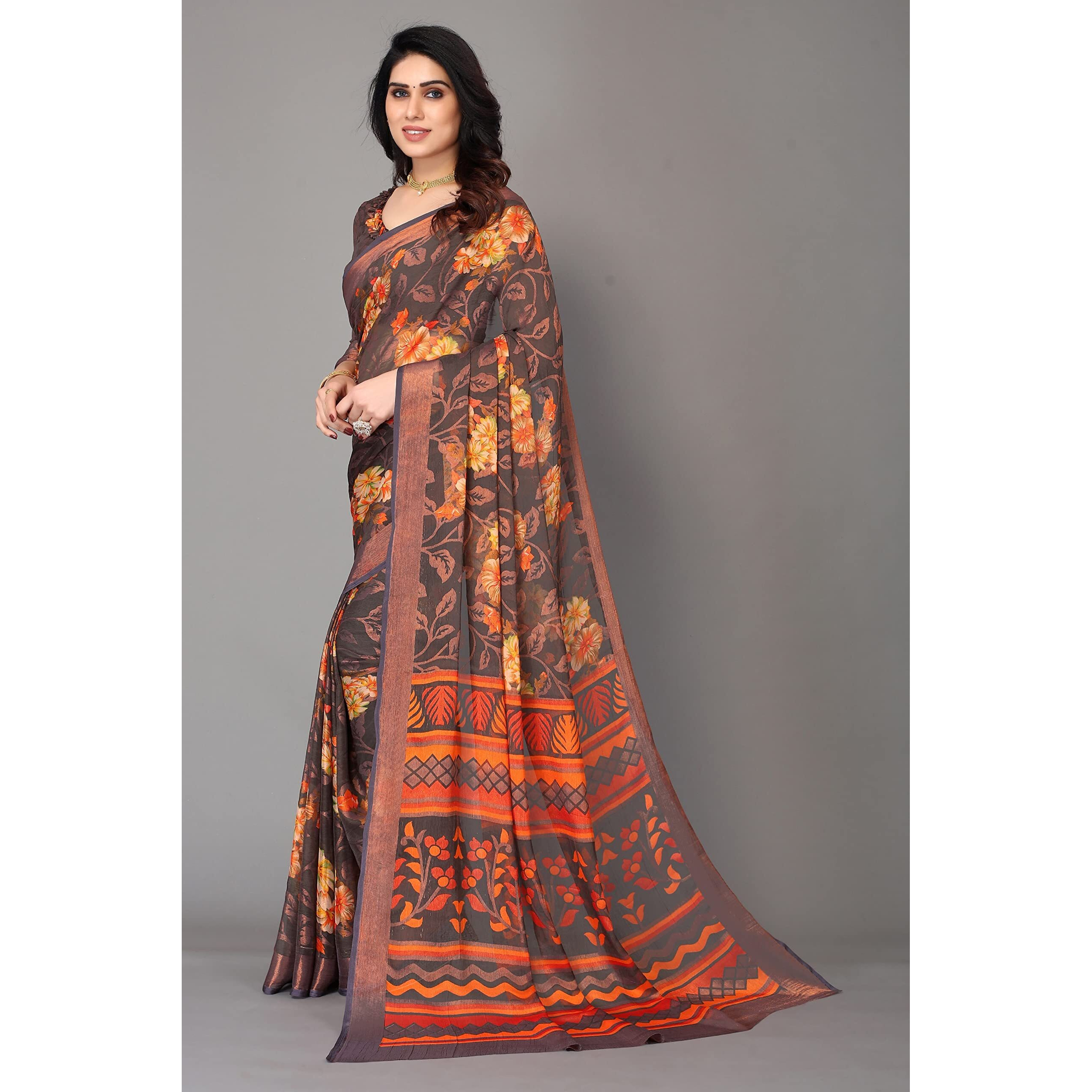 Winza Designer PS Brasso Gagan Grey W Plain Chiffon sarees for women
