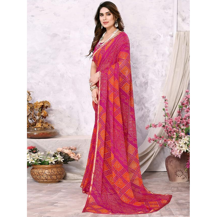 Satrani Womens Pure Chiffon Saree (3218S212N_Orange & Rani Pink6)