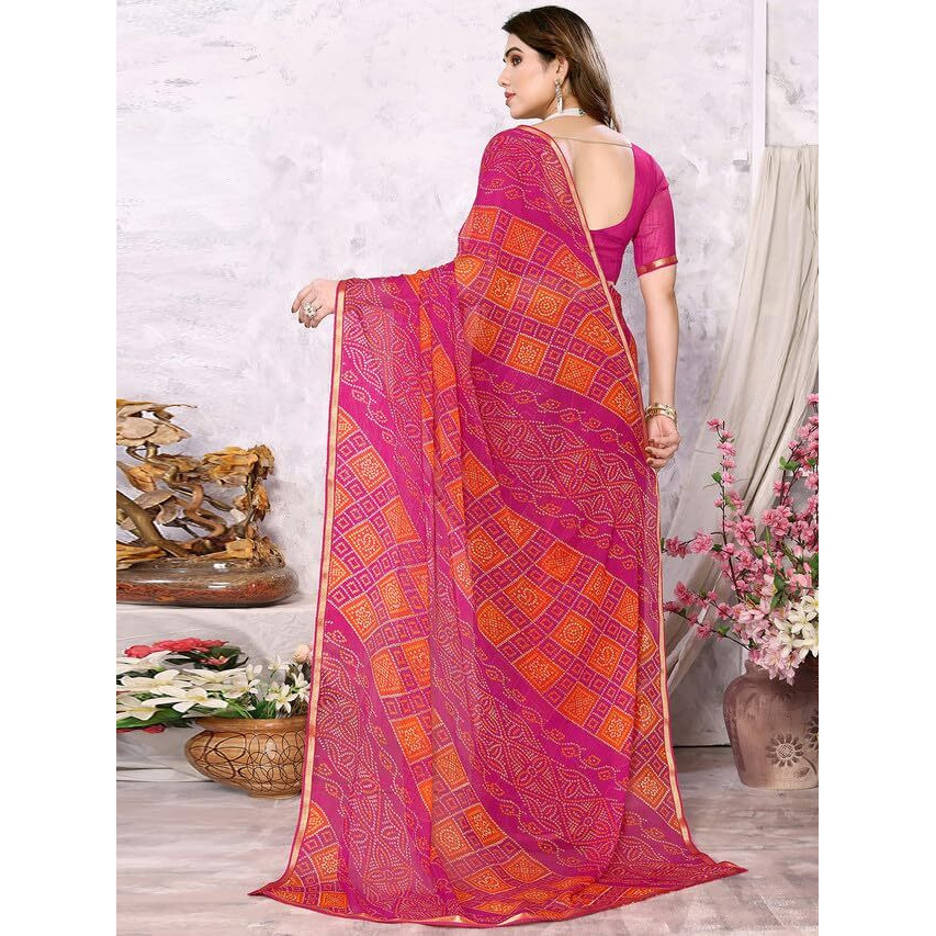 Satrani Womens Pure Chiffon Saree (3218S212N_Orange & Rani Pink6)