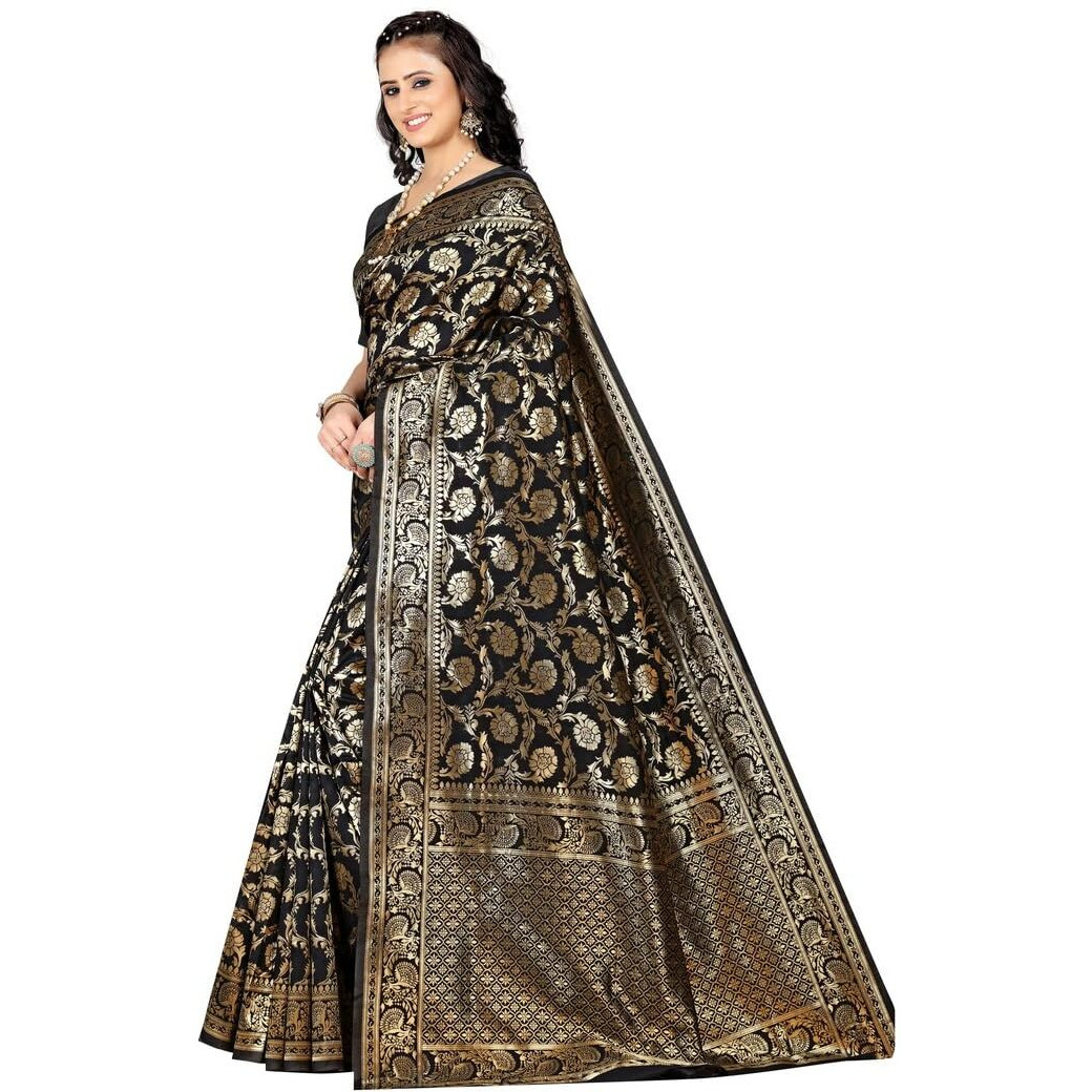 Sugathari Womens Banarasi Saree Pure Kanjivaram Silk Saree Soft new ladies 2023 Design Wear Pattu Sarees Latest Cotton Party Sari collections With Blouse Piece for Wedding sadi (SAM PARI-164 BLACK)