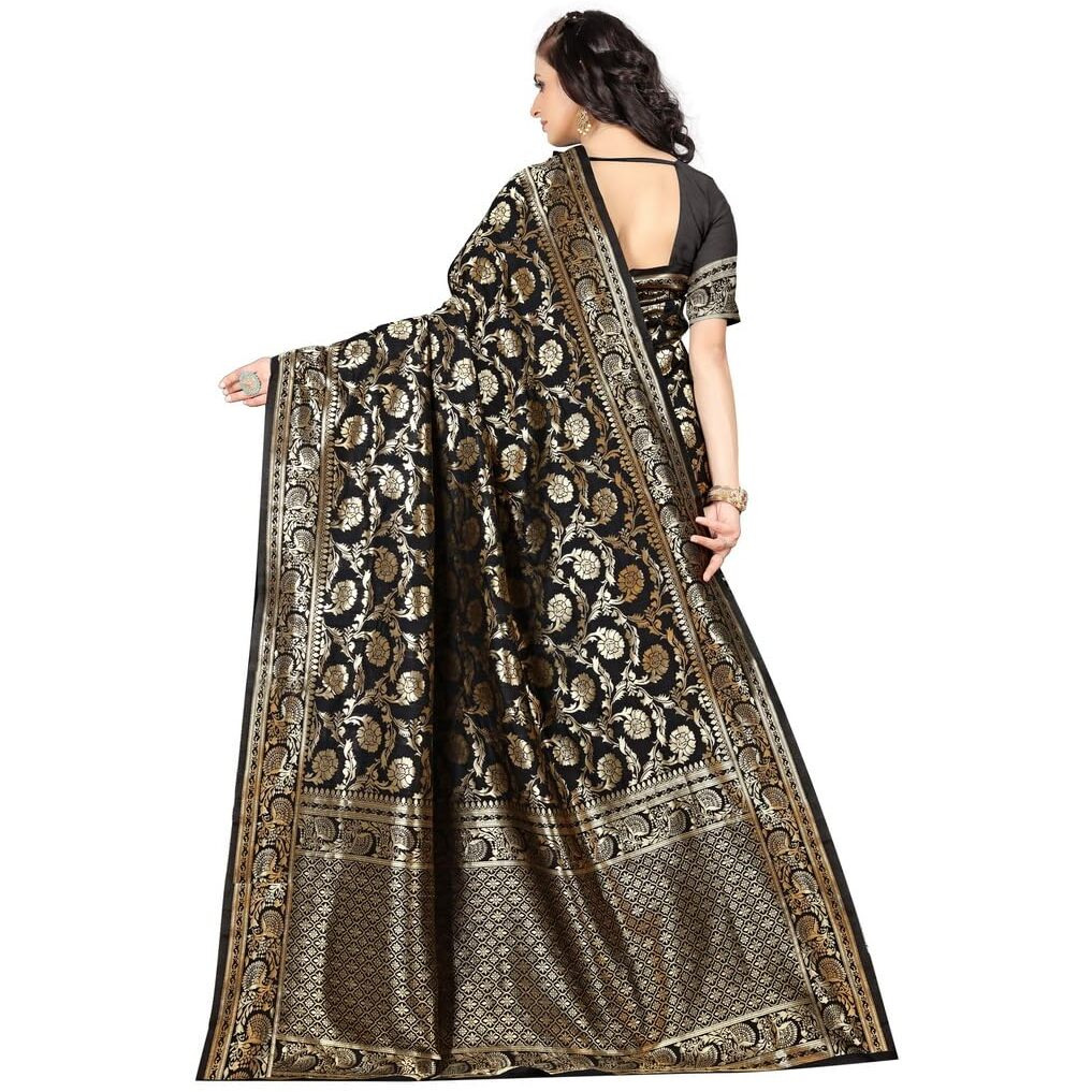 Sugathari Womens Banarasi Saree Pure Kanjivaram Silk Saree Soft new ladies 2023 Design Wear Pattu Sarees Latest Cotton Party Sari collections With Blouse Piece for Wedding sadi (SAM PARI-164 BLACK)