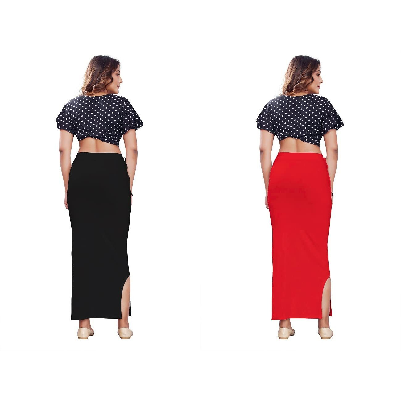 POOJARAN Microfiber Saree Shapewear,Petticoat,Skirts for Women, Cotton Blended Shape Wear for Saree with Drawstring(Rope) (Black & RED, M)