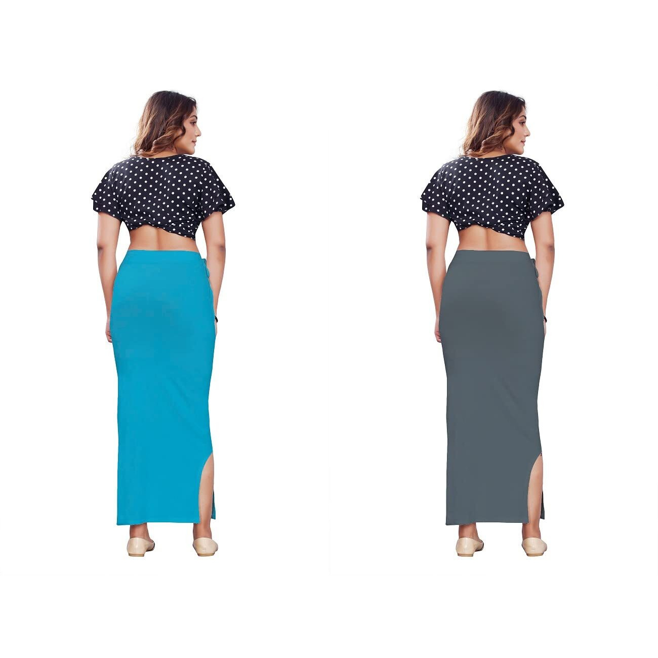POOJARAN Microfiber Saree Shapewear,Petticoat,Skirts for Women, Cotton Blended Shape Wear for Saree with Drawstring(Rope) (FIROZI & Grey, XL)
