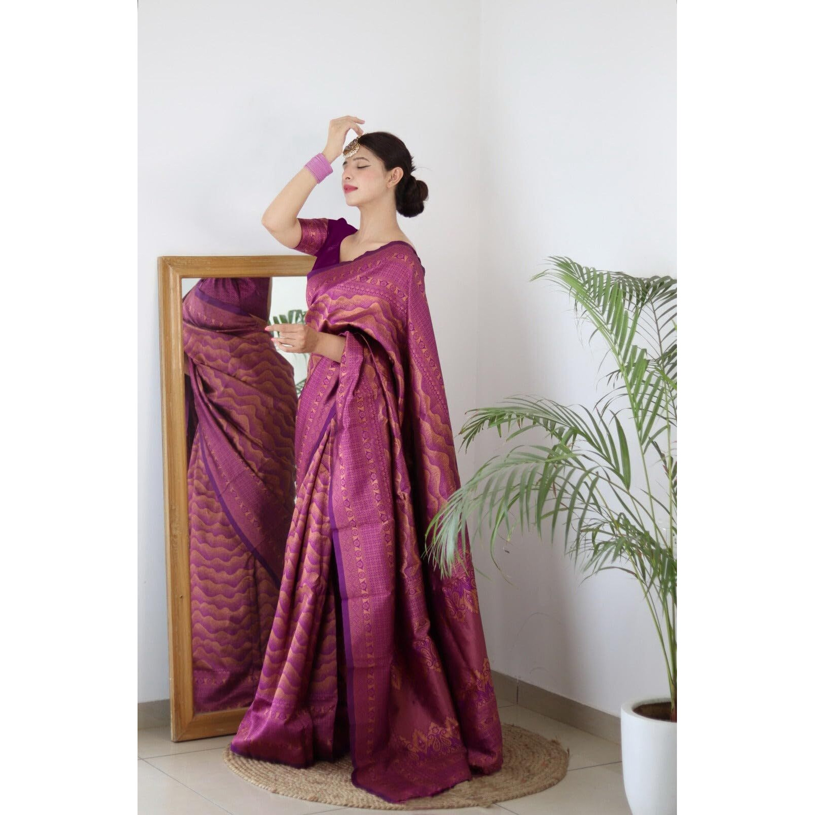 Yashika Womens Trendy Banarasi Kanjivaram Art Silk Purple Color Saree with Blouse Material(TANNU PURPLE)