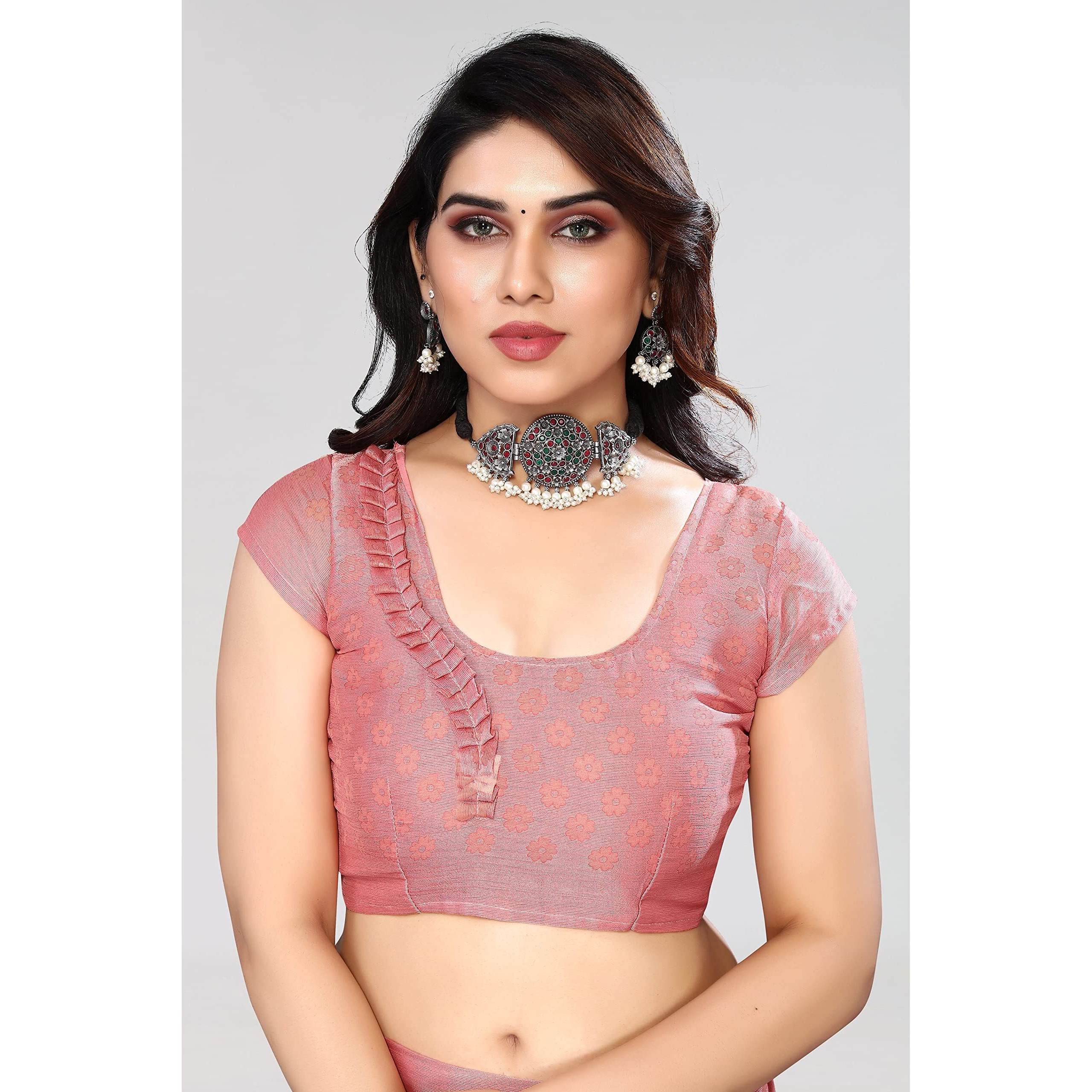 Bee M Pee Designer Chiffon Brasso (Printed saree for women_Peach)