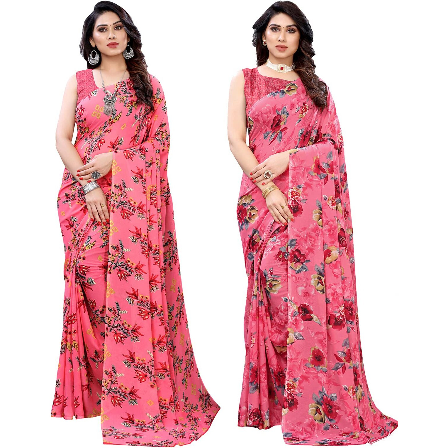 Satrani Womens Polyester Saree (1955ST344_1850ST178 Pink)