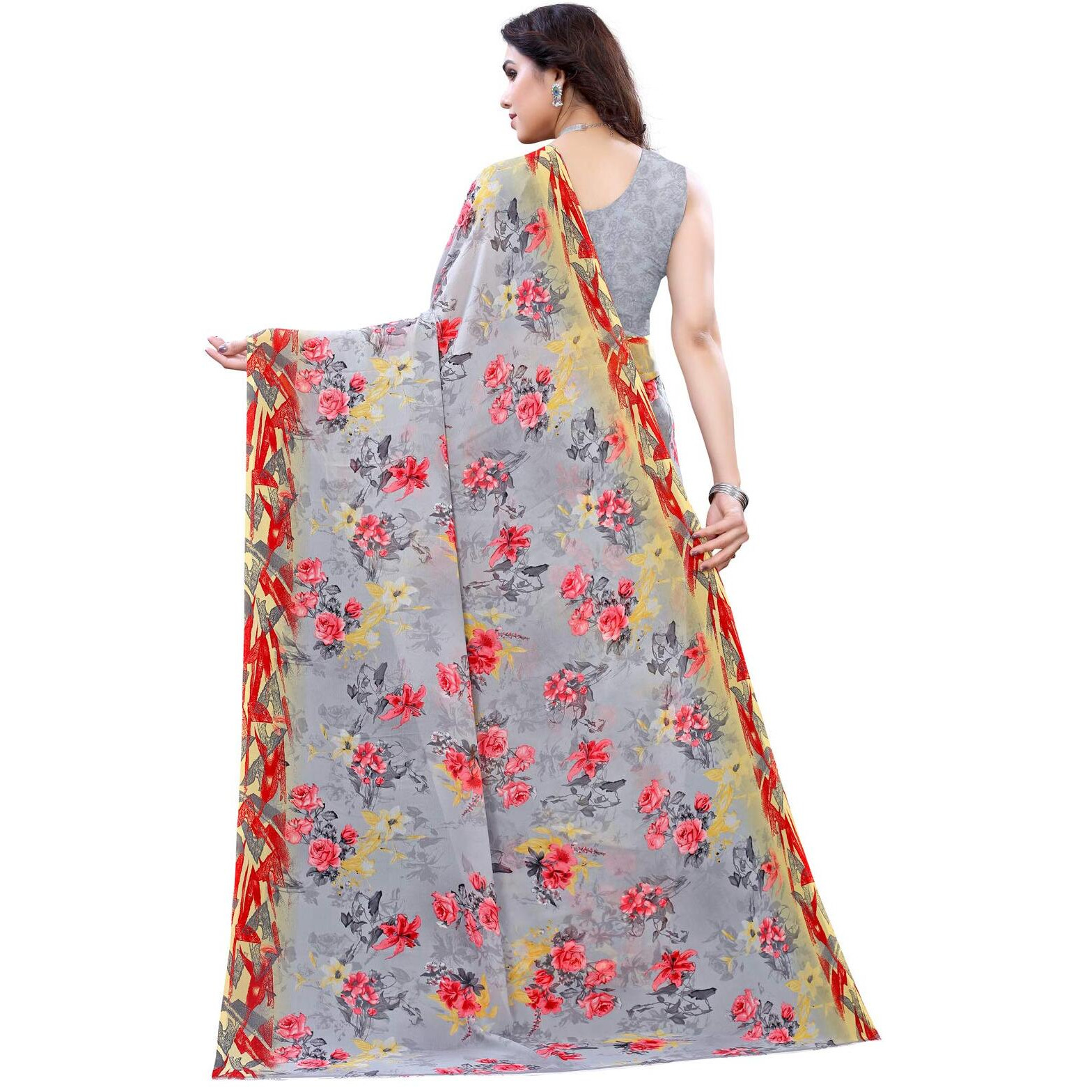 Satrani Womens Polyester Saree (1926ST306_1850ST172_Grey||Light Green)