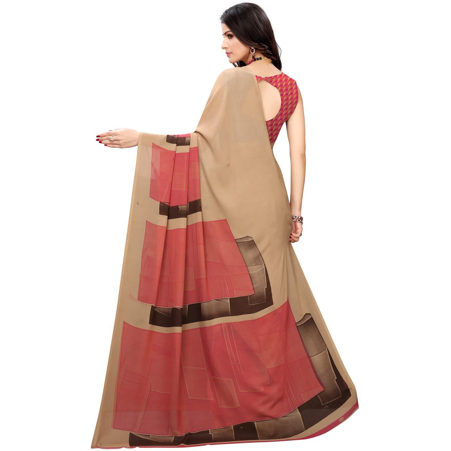 Satrani Womens Polyester Saree (1182ST117_1955ST345_Beige||Brown)