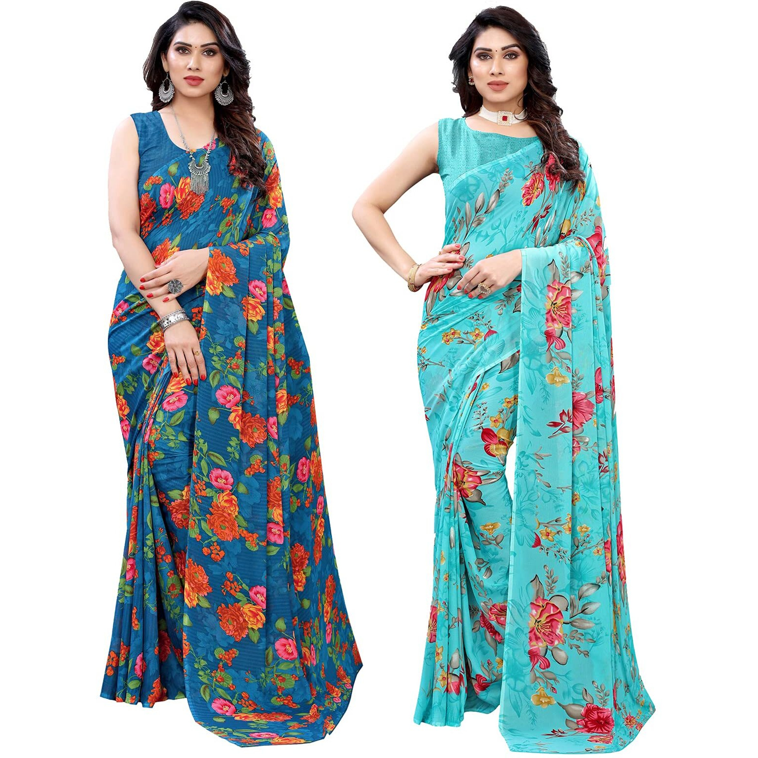 Satrani Womens Polyester Saree (1955ST350_1850ST176 Blue)