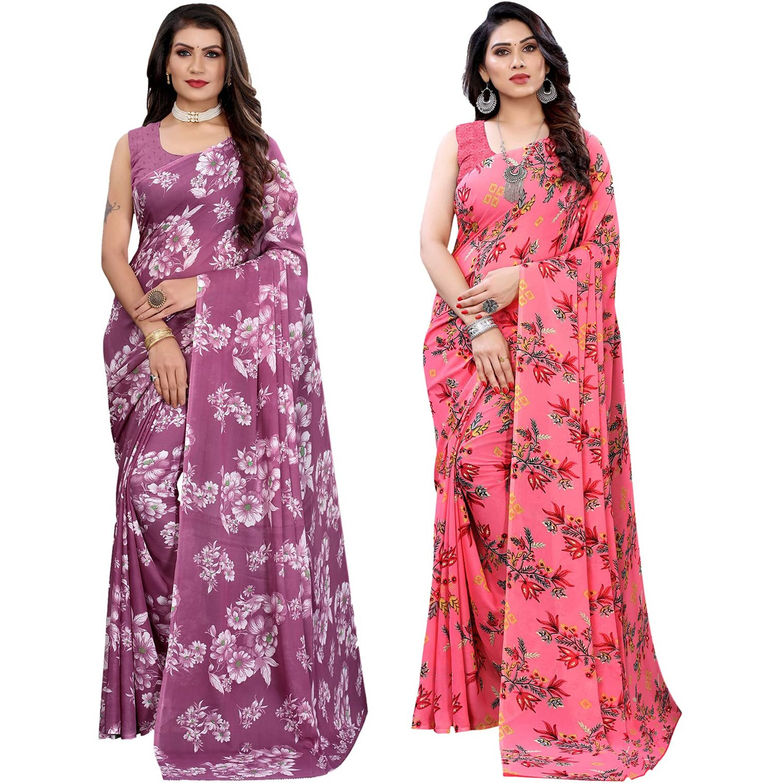 Satrani Womens Polyester Saree (2024ST566_1955ST344_Purple||Pink1)