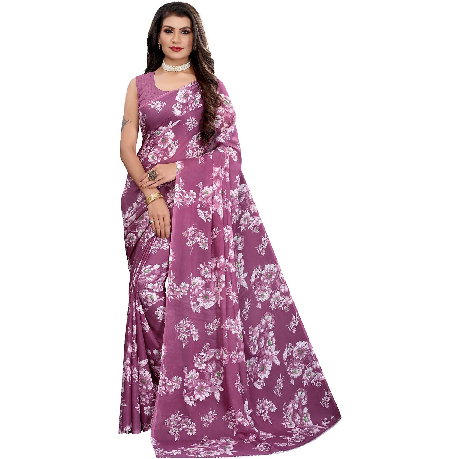 Satrani Womens Polyester Saree (2024ST566_1955ST344_Purple||Pink1)