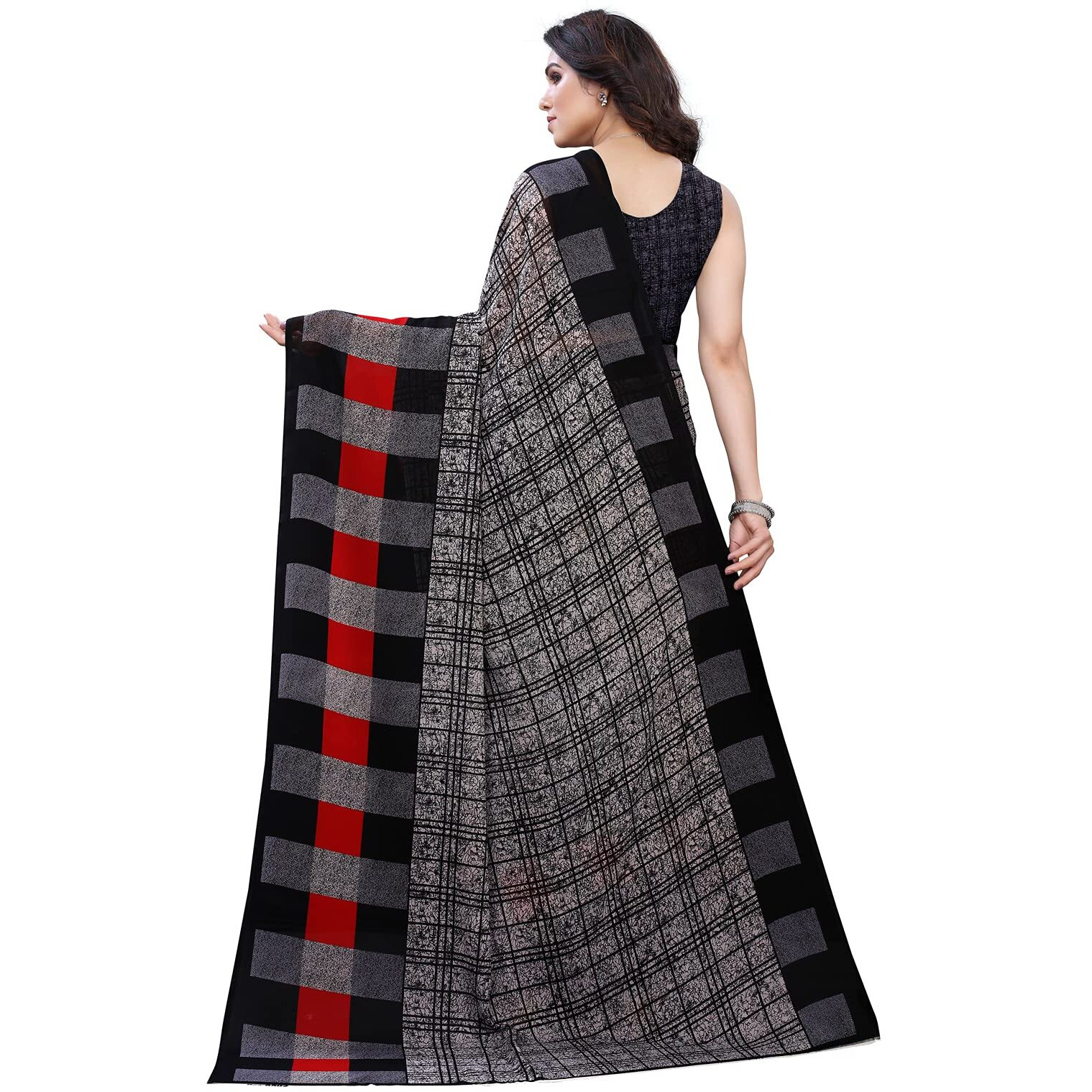 Satrani Womens Polyester Saree (1989ST385_1955ST348_Grey||Red)