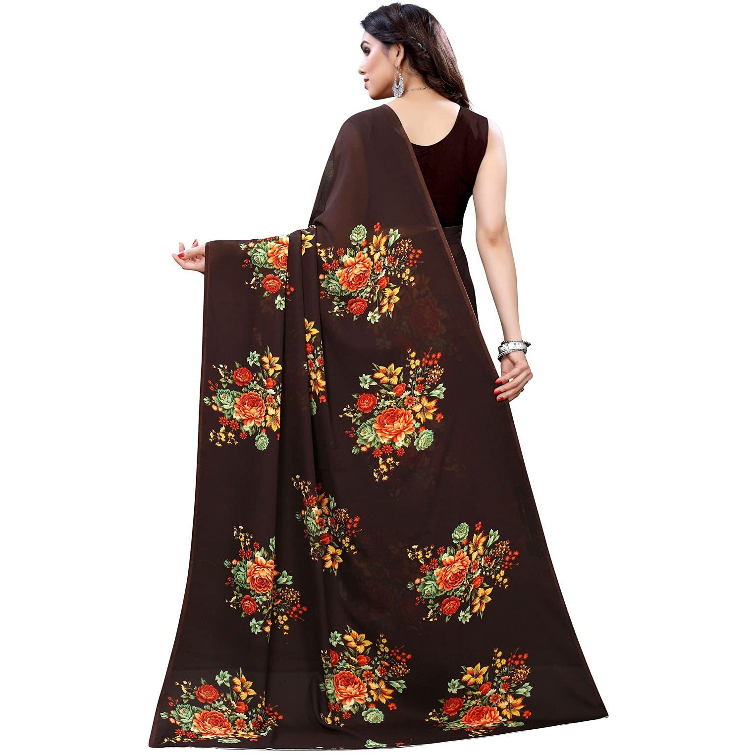 Satrani Womens Polyester Saree (1955ST345_1955ST348_Brown||Red)