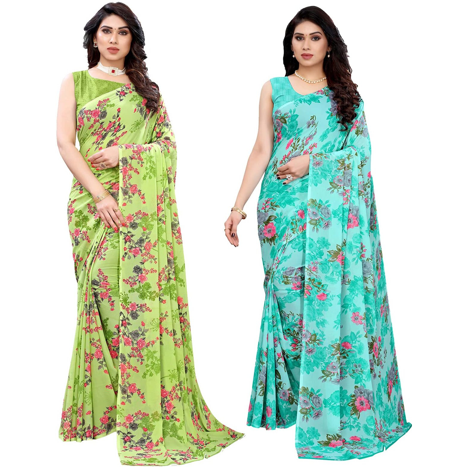 Satrani Womens Polyester Saree (1850ST172_2041ST576 Green||Light Blue)