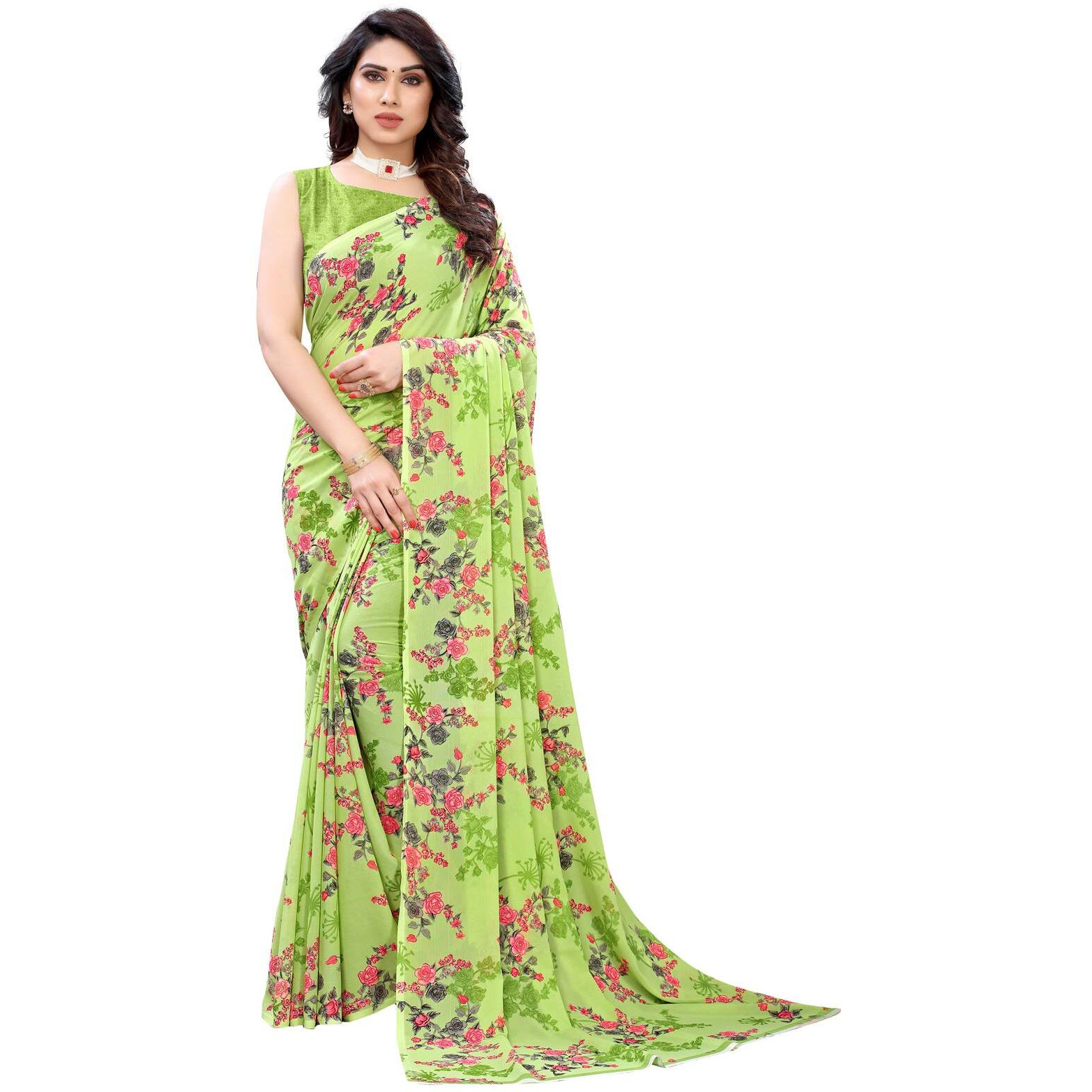 Satrani Womens Polyester Saree (1850ST172_2041ST576 Green||Light Blue)