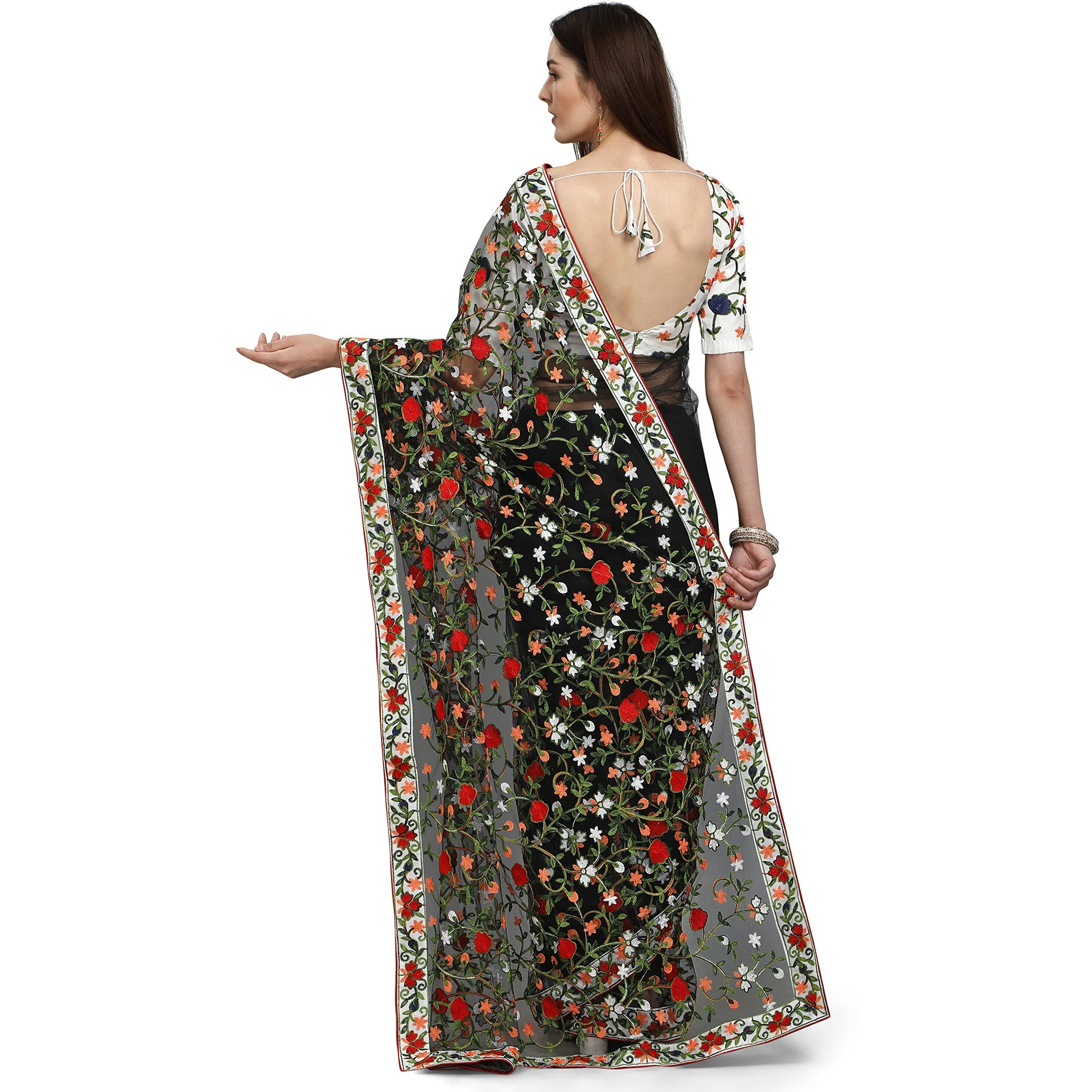 PATLANI FASHION New Bollywood BlockBuster Design Launching Net Embroidery Designer saree Black.