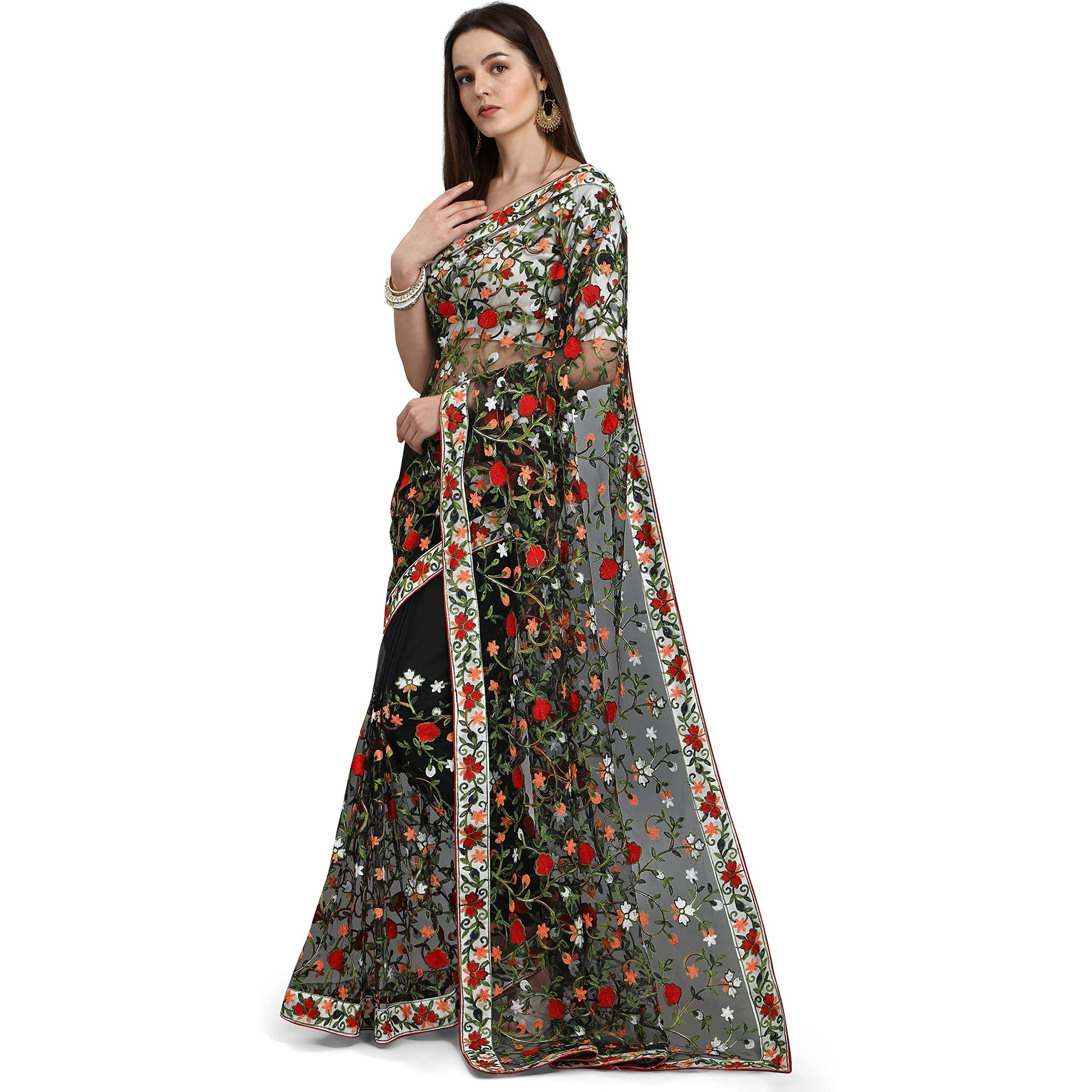 PATLANI FASHION New Bollywood BlockBuster Design Launching Net Embroidery Designer saree Black.