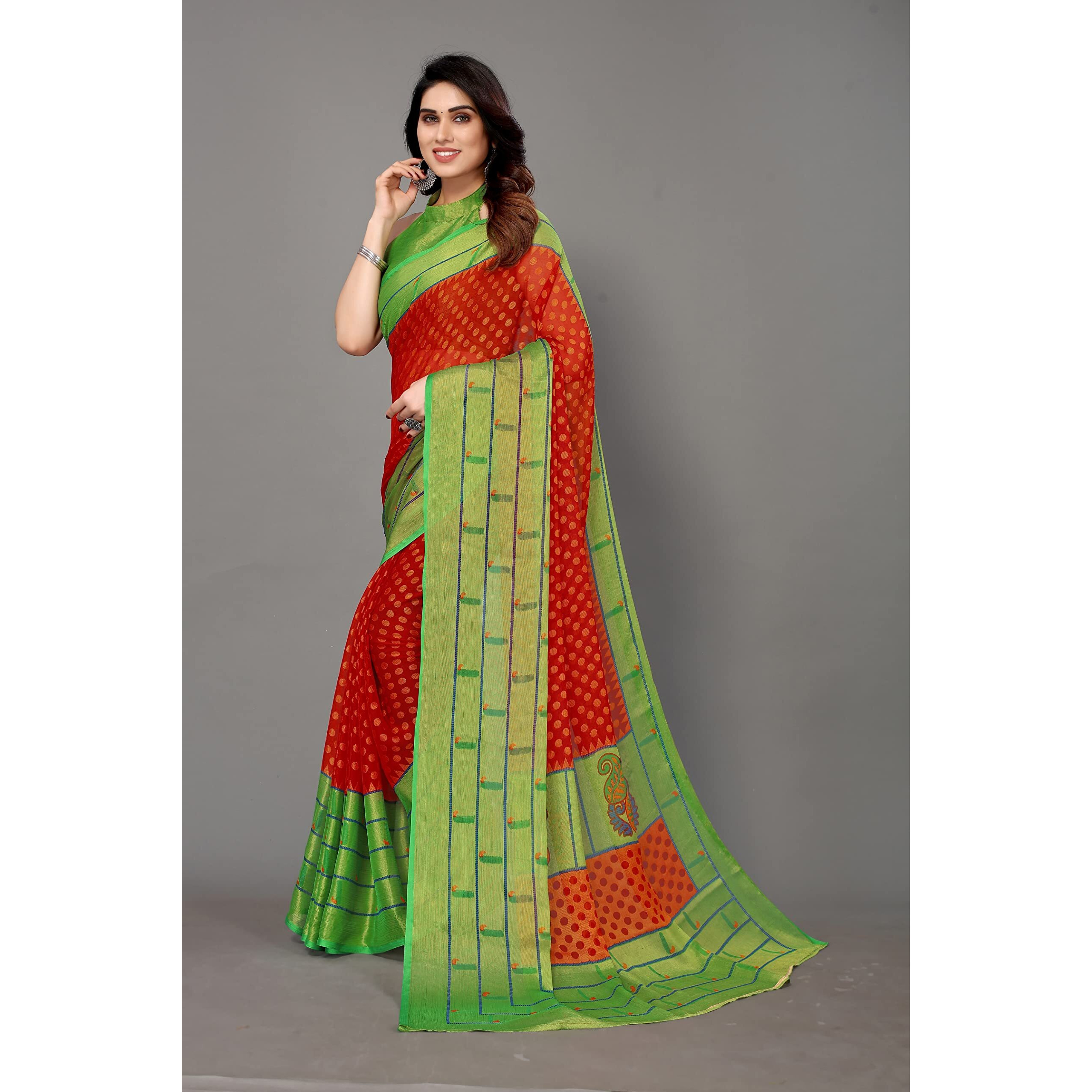 Winza Designer PS Brasso Padma Red_W Plain Chiffon sarees for women