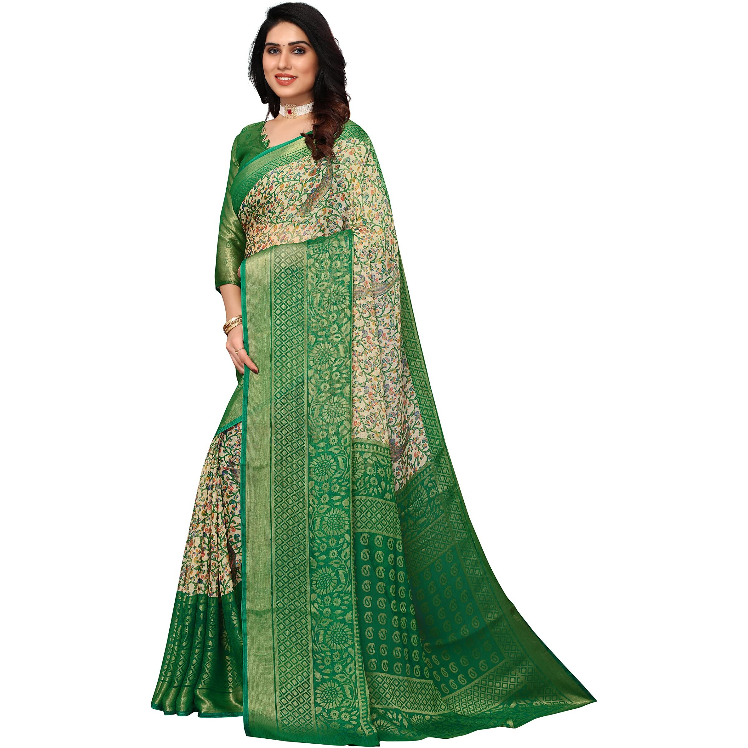 Winza Designer PS Brasso Baalaji Green W Plain Chiffon sarees for women