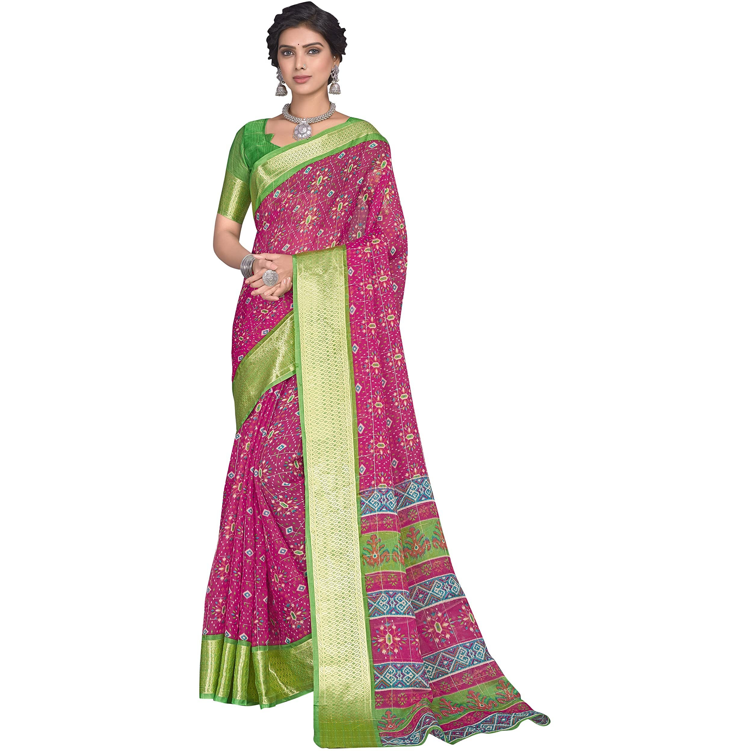Glory Sarees Womens Organza Bandhani Saree With Blouse Piece (Organza101_Rani)
