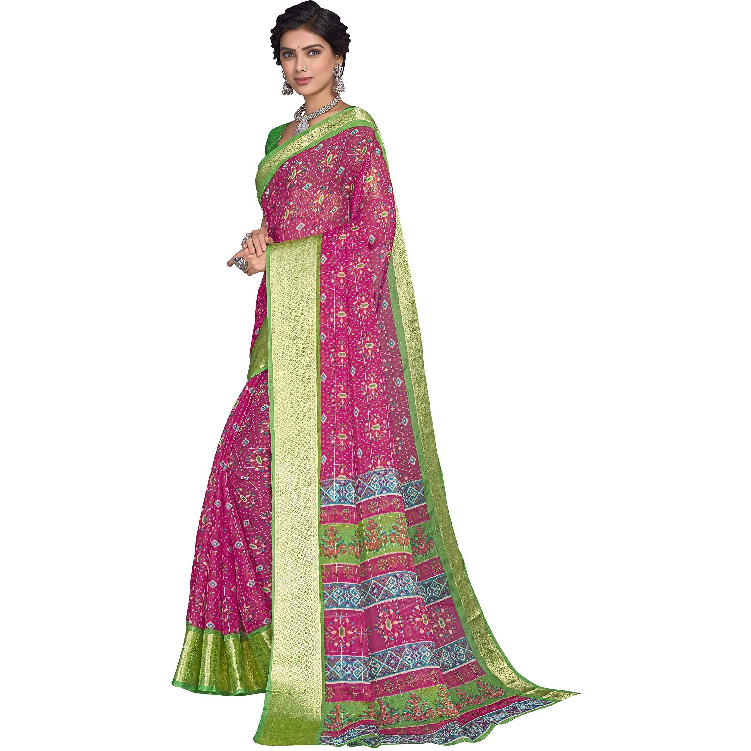 Glory Sarees Womens Organza Bandhani Saree With Blouse Piece (Organza101_Rani)
