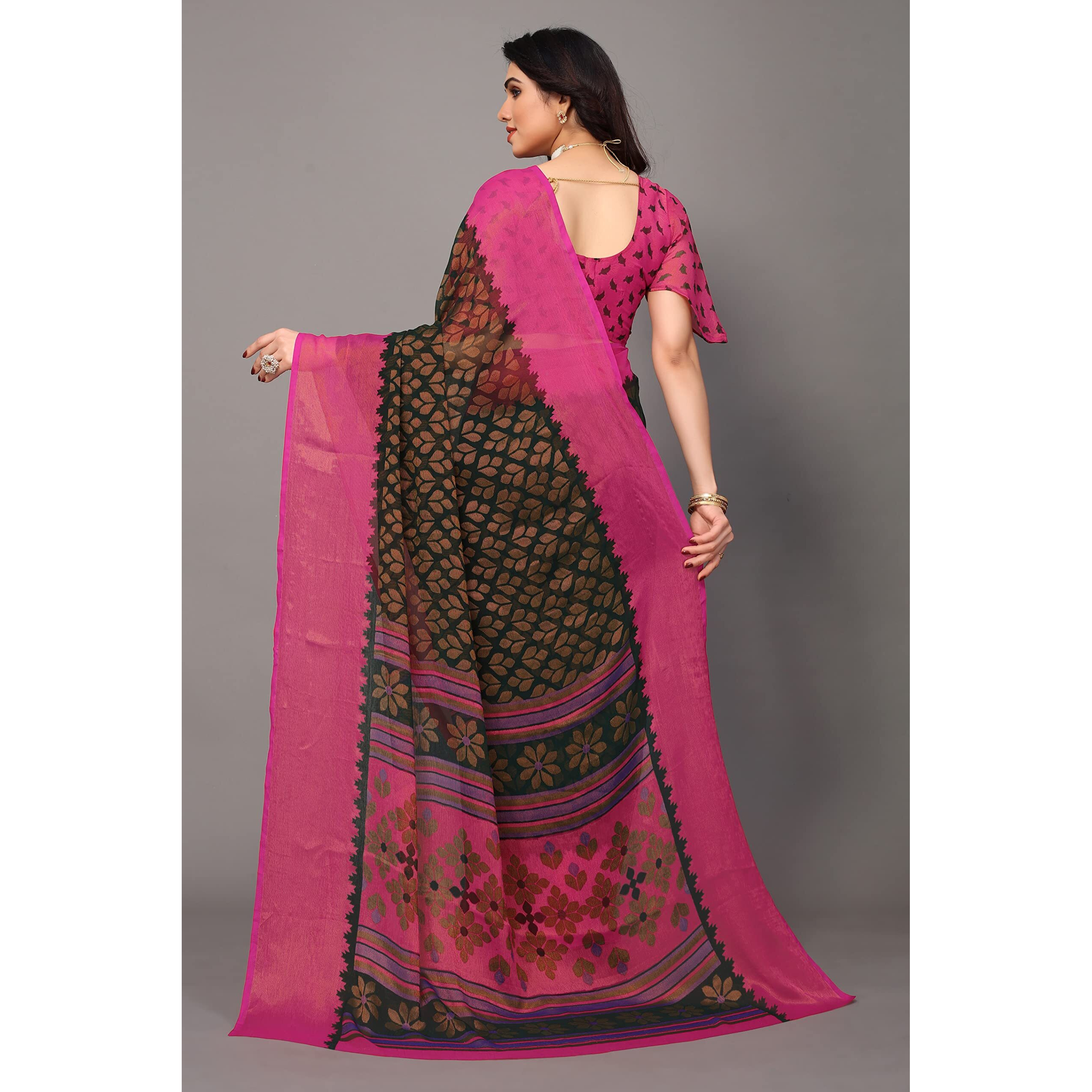Winza Designer PS Brasso Aadi Bottle Green_W Plain Chiffon sarees for women
