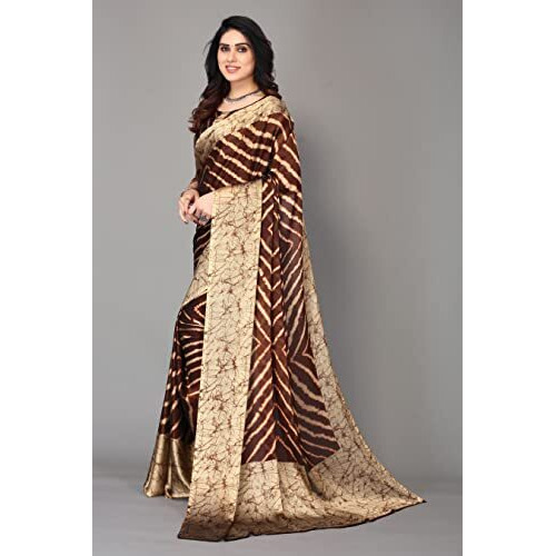 Bee M Pee Designer Chiffon (Fancy Party Stylish Saree for Women_Brown)