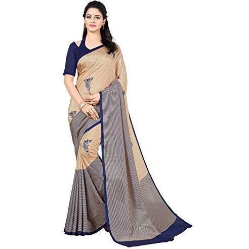 Vimla Womens Beige Malgudi Art Silk Uniform Saree with Blouse (5898)