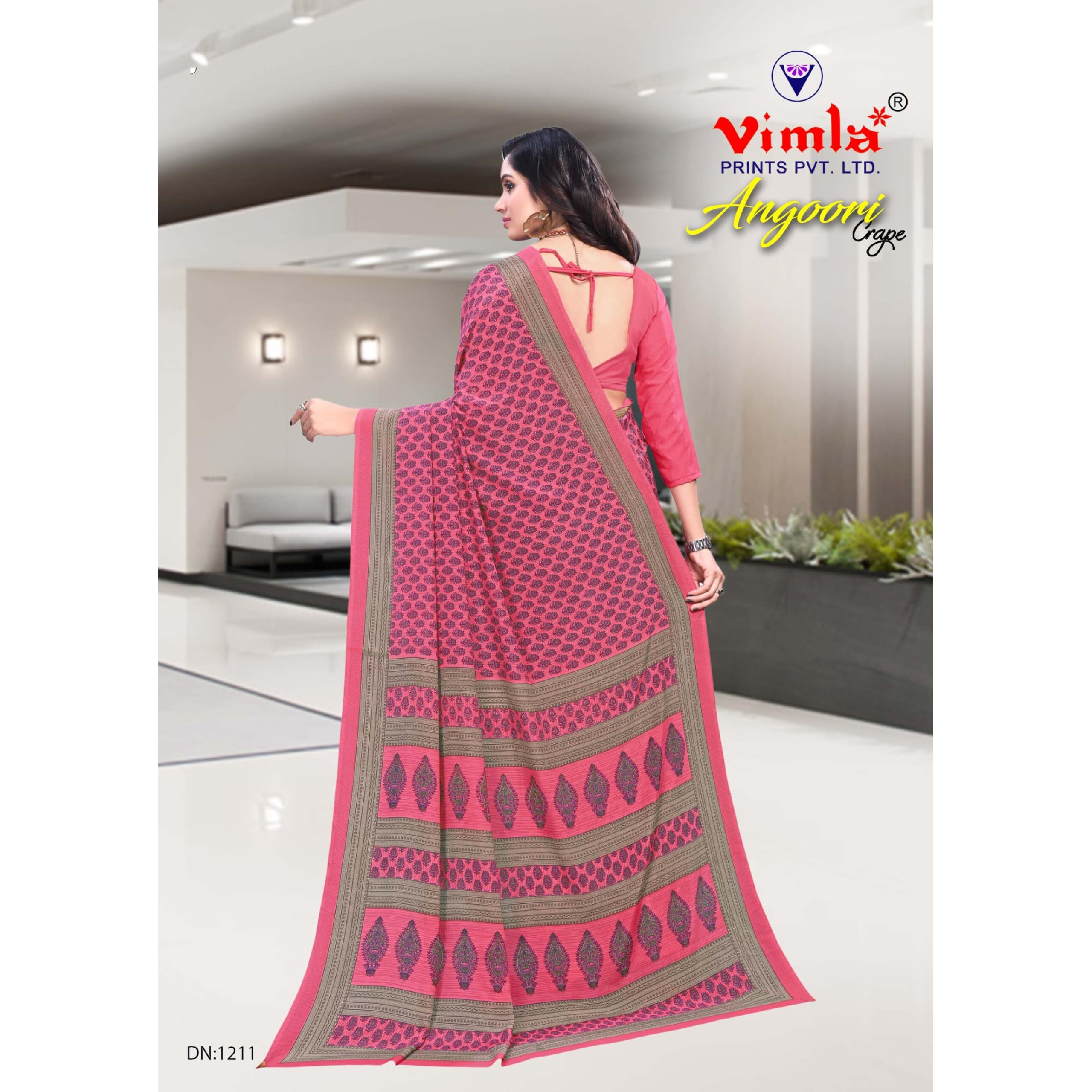 Vimla Womens Pink Crepe Silk Uniform Saree with Blouse
