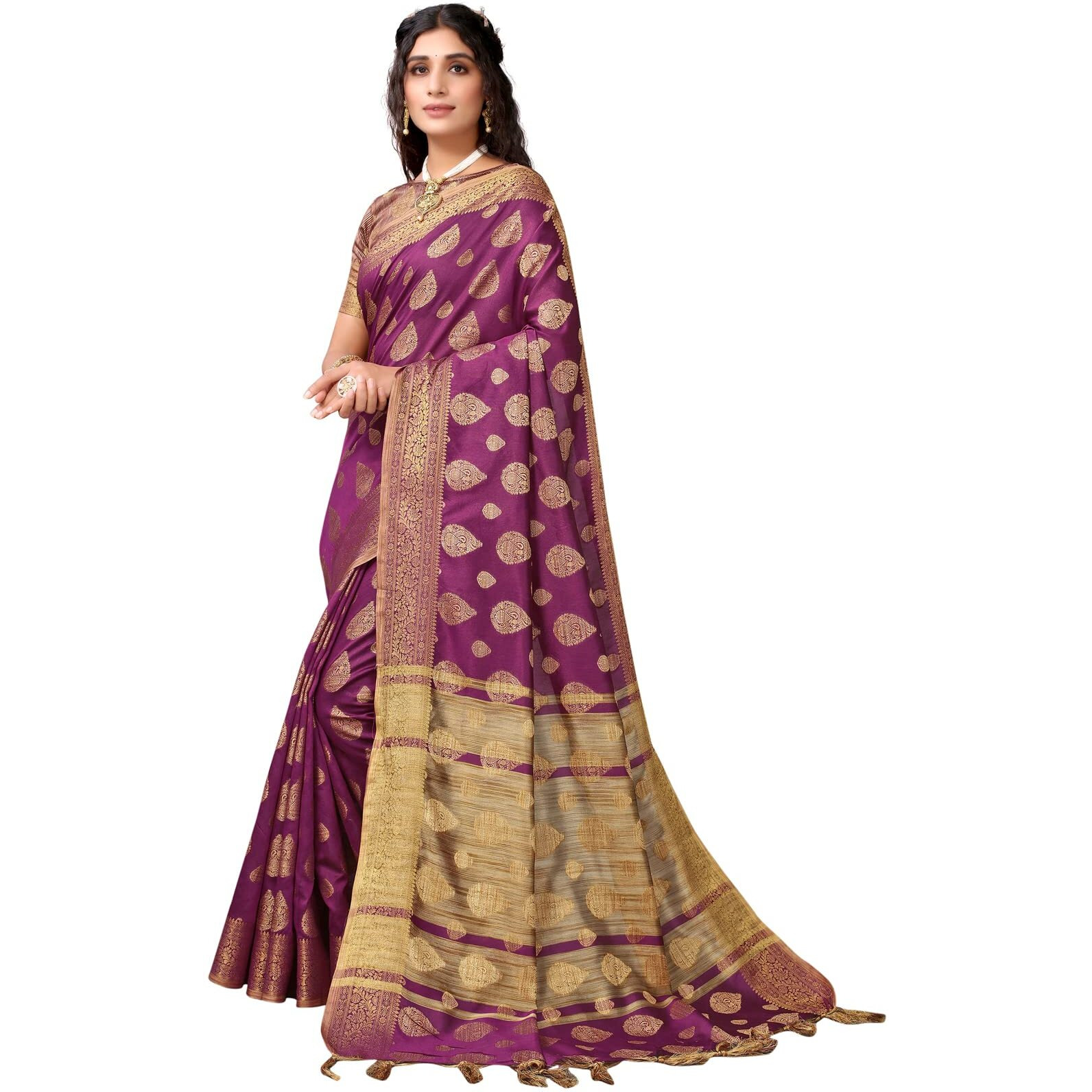 Satrani Womens Woven Cotton Blend Saree (2497SN3012_Purple1)