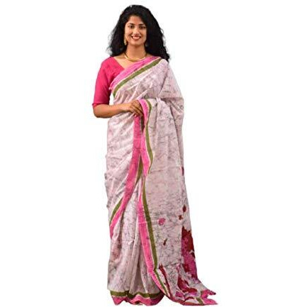JALTHER Handicrafts Womens Ikat Hand Block Print Jaipuri Cotton Mulmul Saree with Blouse Piece Multicolor