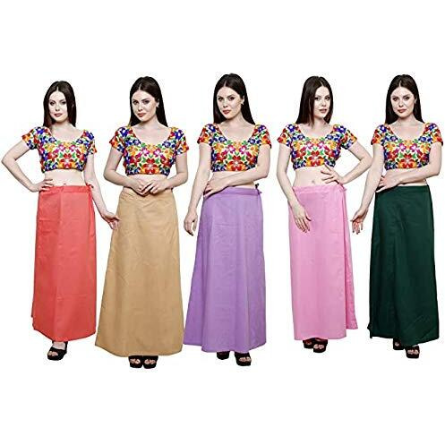 Garmend Combo of Womens poplin Cotton Best Plain Solid Indian Readymade Inskirt Saree Petticoats Pack of 5 (Peach  Skin  Levendor  Pastel Pink  Dark Green)