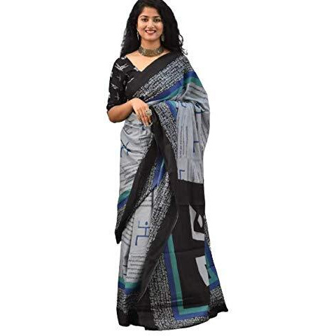 Jaither Womens Ikat Cotton Saree With Blouse Piece (saree_161_grey)
