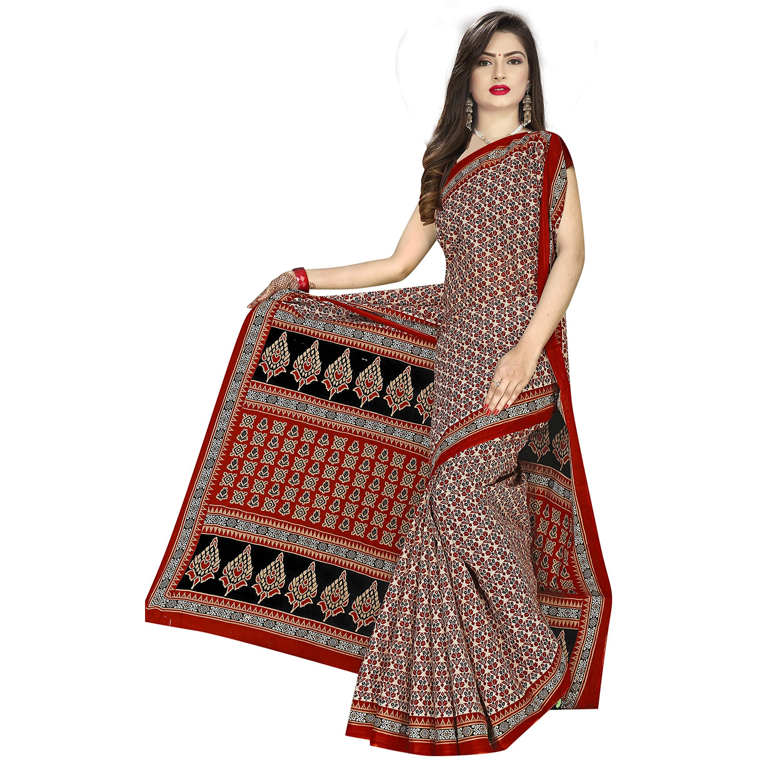 TAMAIRA FASHION Womens Pure Cotton Saree Without Blouse Piece (802_Red)
