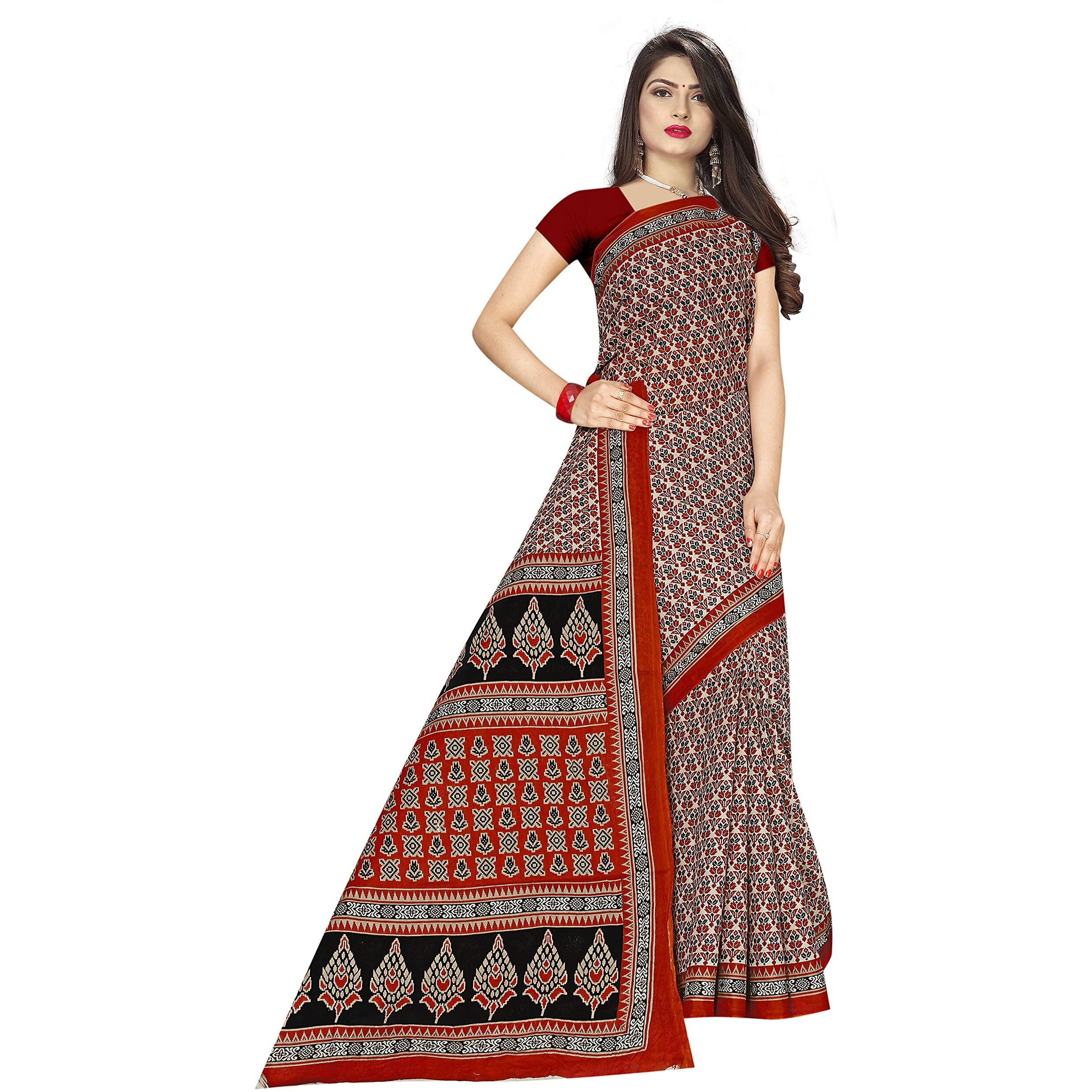 TAMAIRA FASHION Womens Pure Cotton Saree Without Blouse Piece (802_Red)