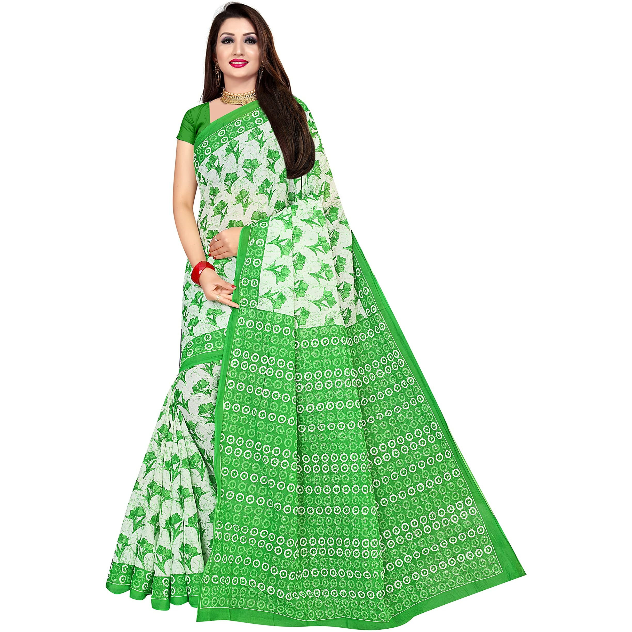 TAMAIRA FASHION Womens Plain Cotton Saree Without Blouse Piece (1338_ParrotGreen_Parrot Green)