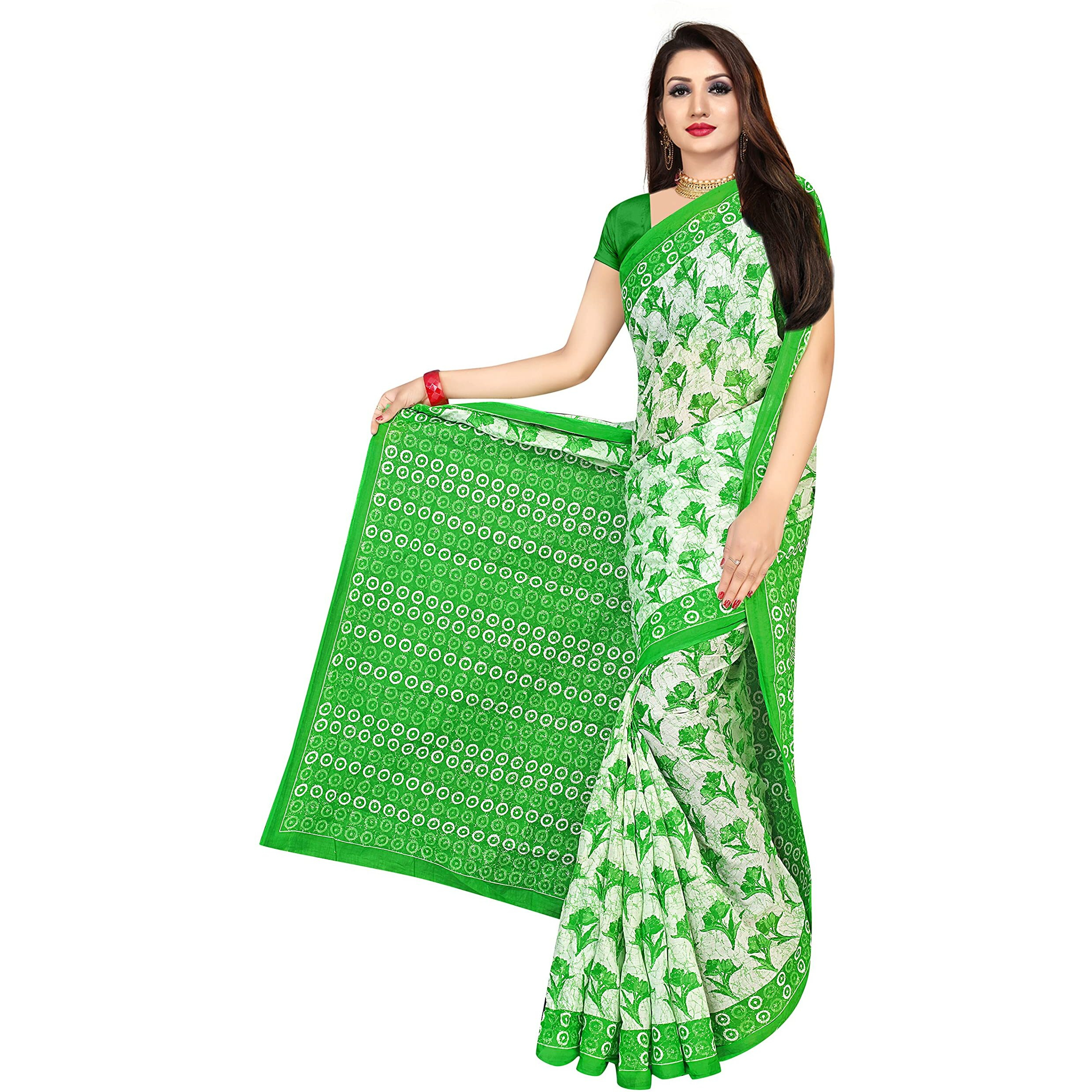 TAMAIRA FASHION Womens Plain Cotton Saree Without Blouse Piece (1338_ParrotGreen_Parrot Green)